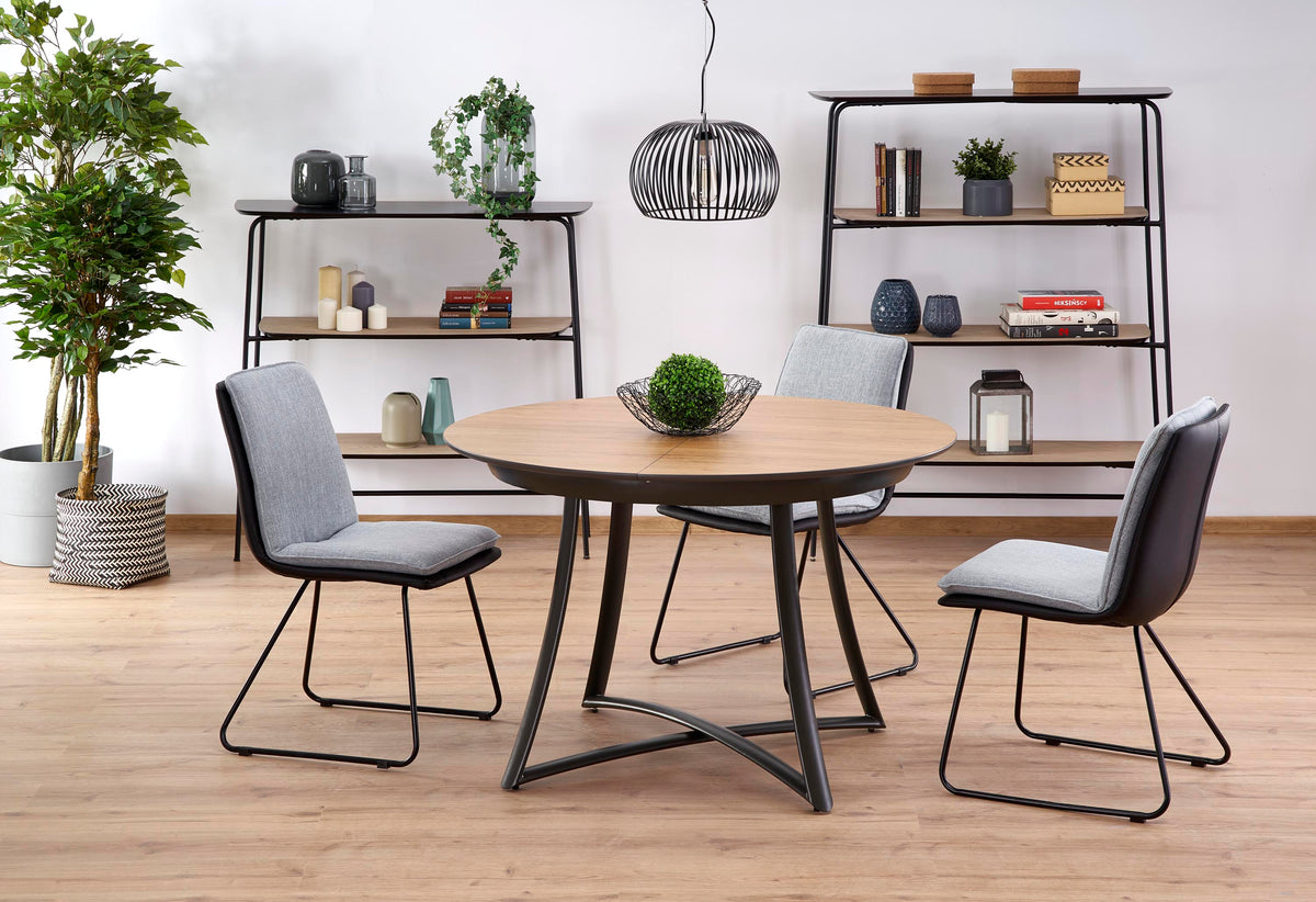 Tavolo tondo allungabile in essenza rovere con gambe in acciaio nero Moretti Ø 118 cm - allungabile a 148 cm