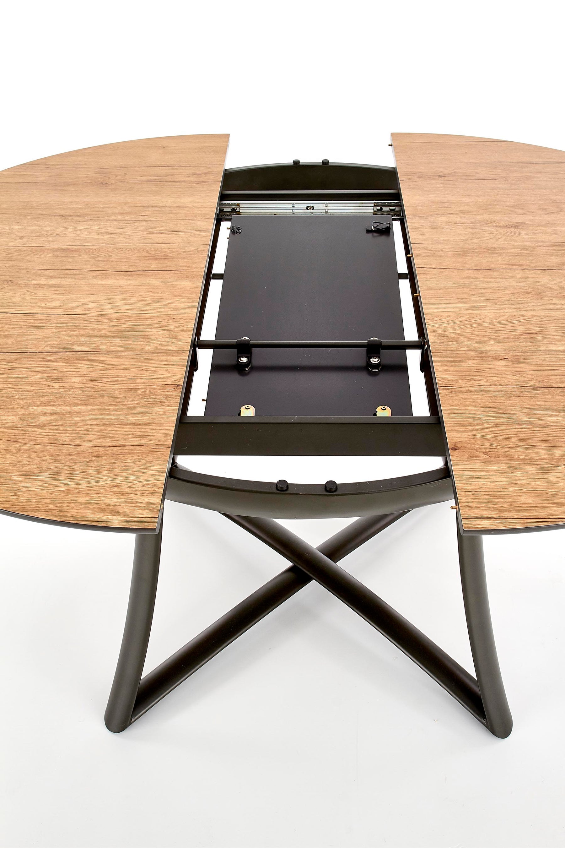 Tavolo tondo allungabile in essenza rovere con gambe in acciaio nero Moretti Ø 118 cm - allungabile a 148 cm