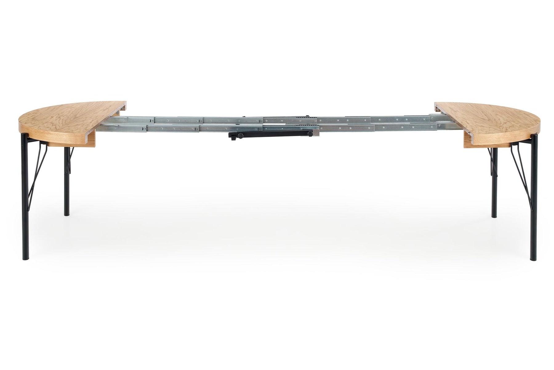 Tavolo tondo allungabile in MDF impiallacciato rovere con gambe in acciaio nero Inferno Ø 100 cm - allungabile a 300cm