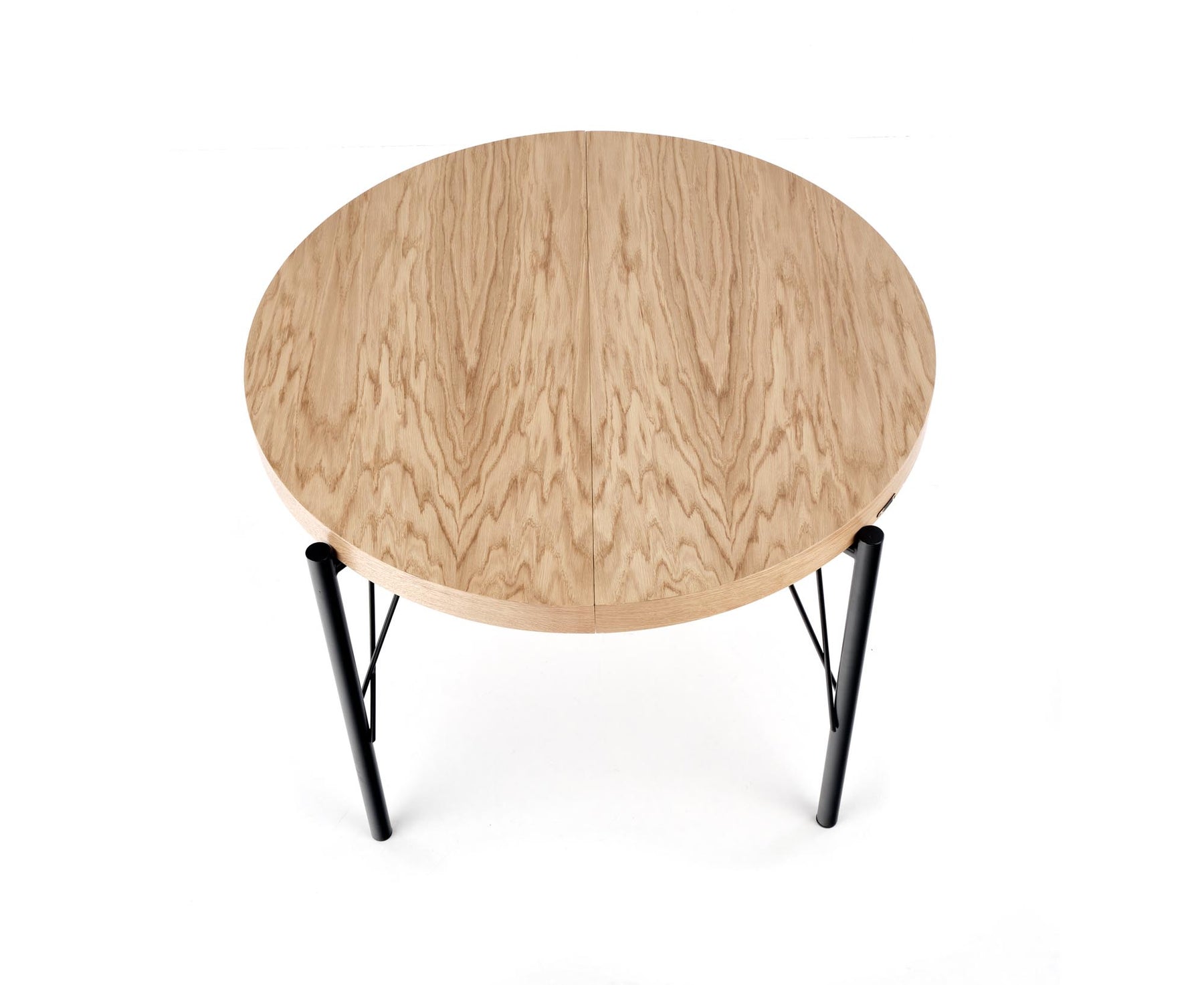 Tavolo tondo allungabile in MDF impiallacciato rovere con gambe in acciaio nero Inferno Ø 100 cm - allungabile a 300cm