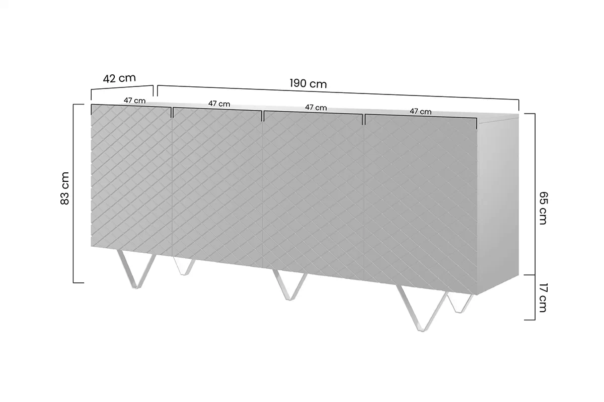 Madia 4 ante con piede in metallo oro Scalia 190x42 cm