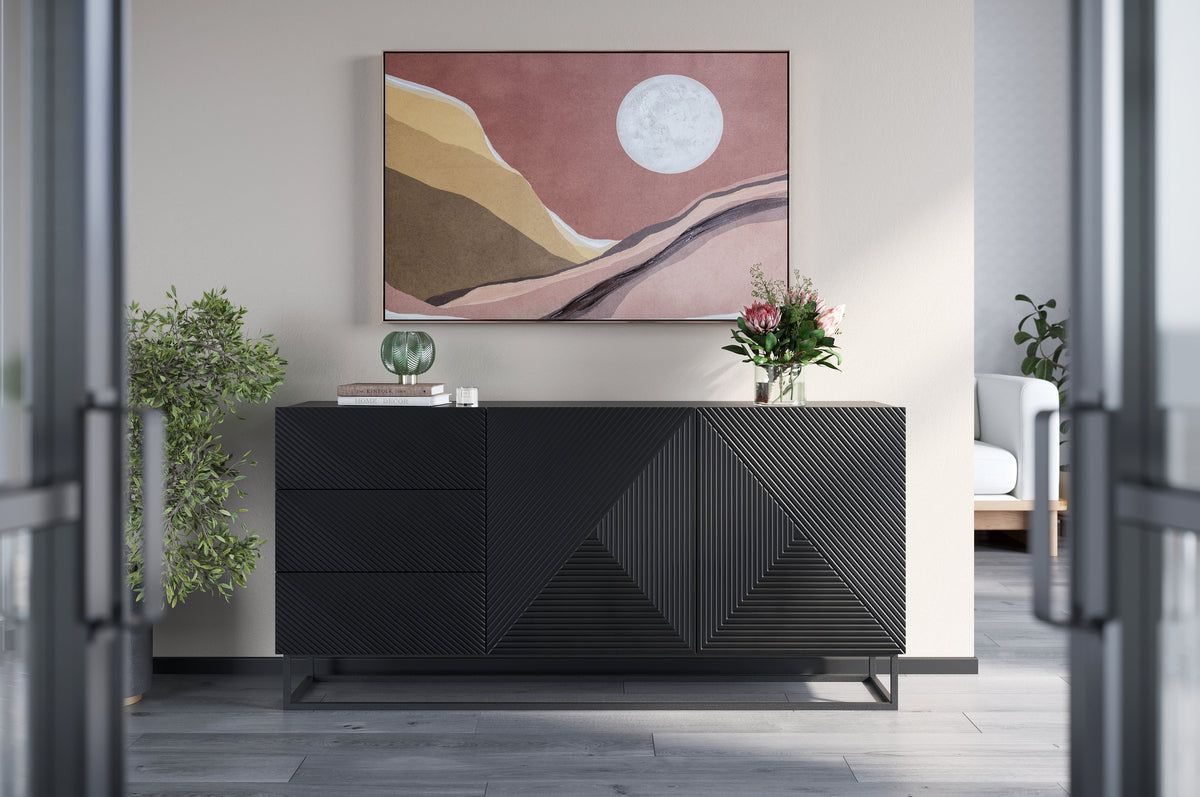 Madia 2 ante 3 cassetti in legno laminato con piede in metallo Asha 167x43 cm