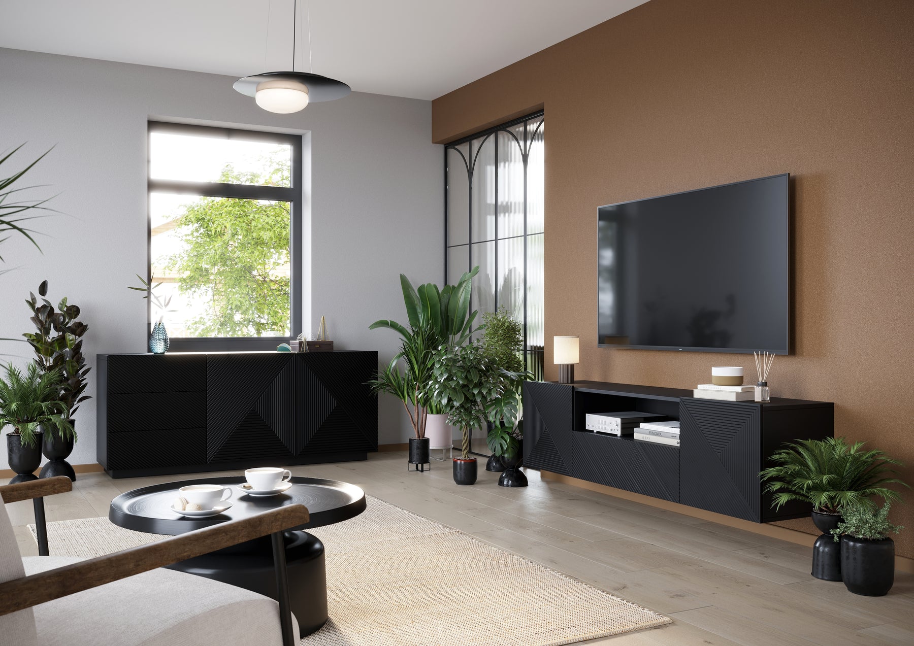 Mobile TV sospeso 2 ante 1 cassetto in legno laminato Asha 167 x 40 cm