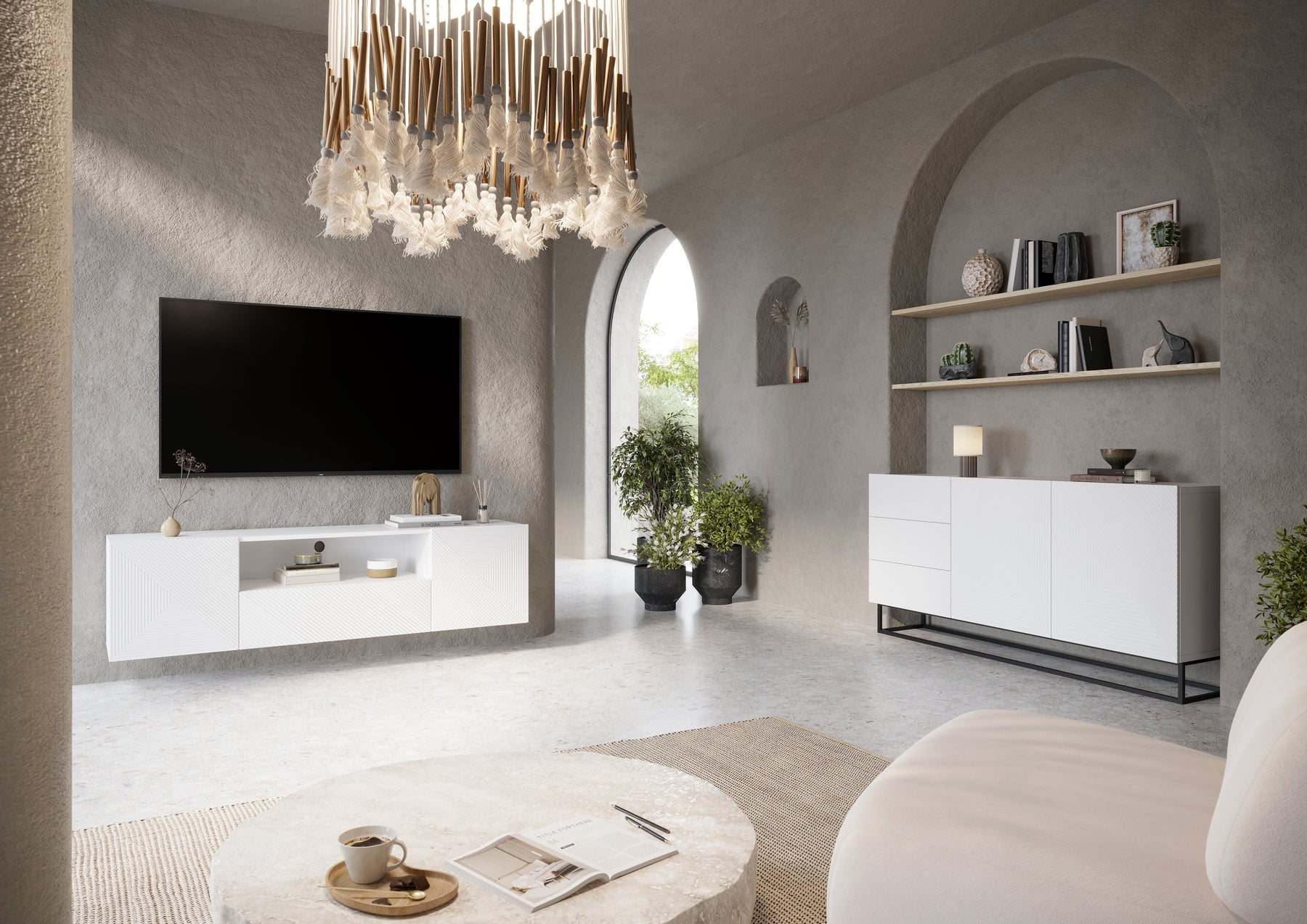 Madia 2 ante 3 cassetti in legno laminato con piede in metallo Asha 167x43 cm