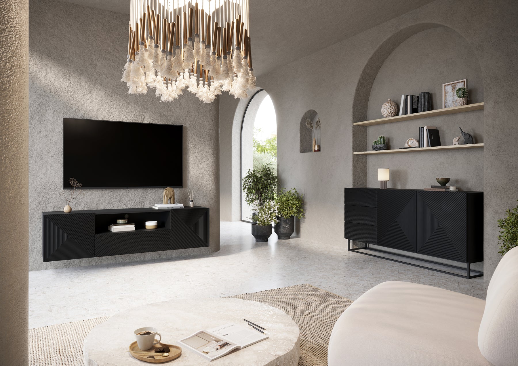 Madia 2 ante 3 cassetti in legno laminato con piede in metallo Asha 167x43 cm