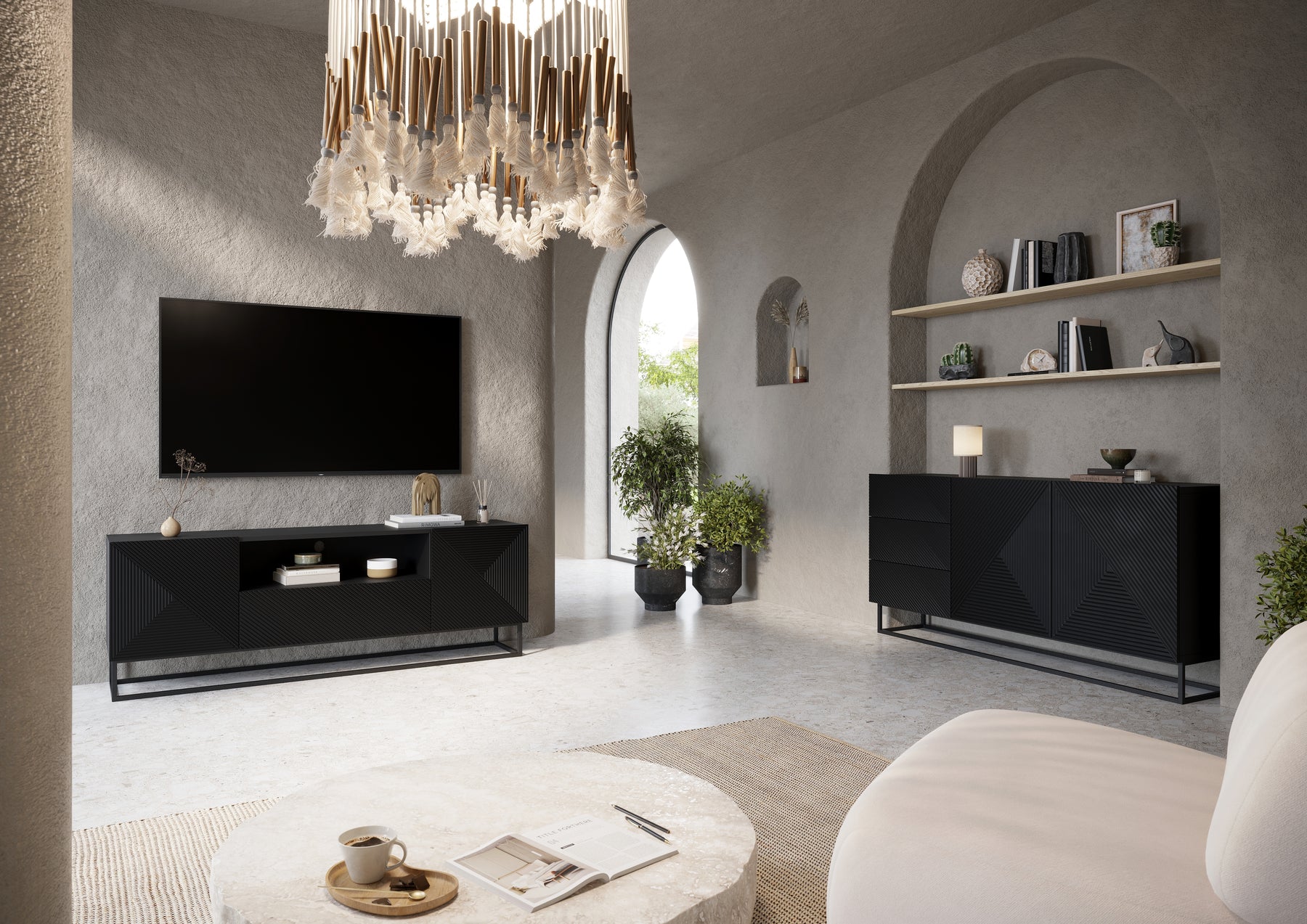 Mobile TV 2 ante 1 cassetto in legno laminato con piede in metallo Asha 167x40 cm