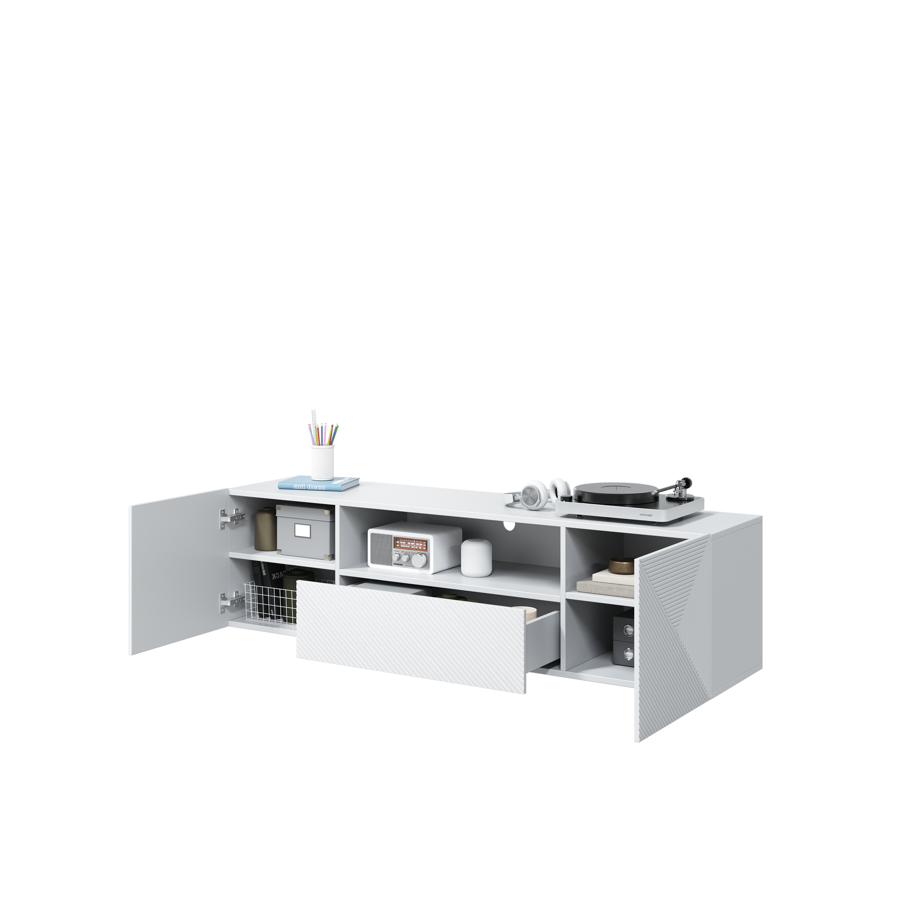 Mobile TV sospeso 2 ante 1 cassetto in legno laminato Asha 167 x 40 cm