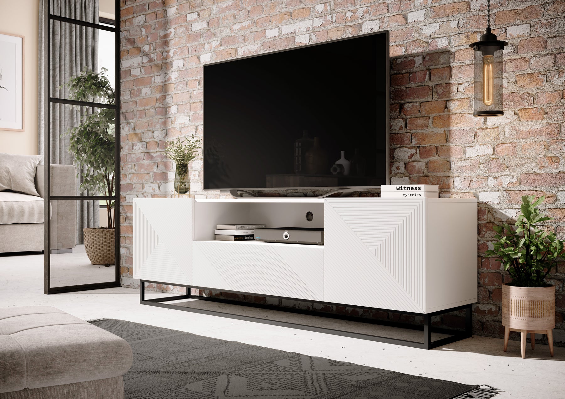 Mobile TV 2 ante 1 cassetto in legno laminato con piede in metallo Asha 167x40 cm