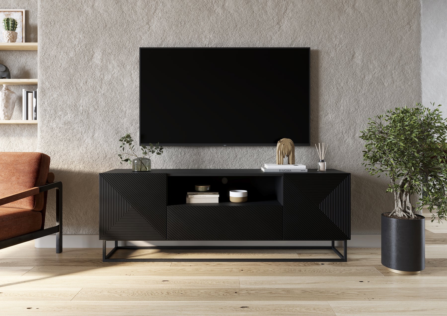Mobile TV 2 ante 1 cassetto in legno laminato con piede in metallo Asha 167x40 cm