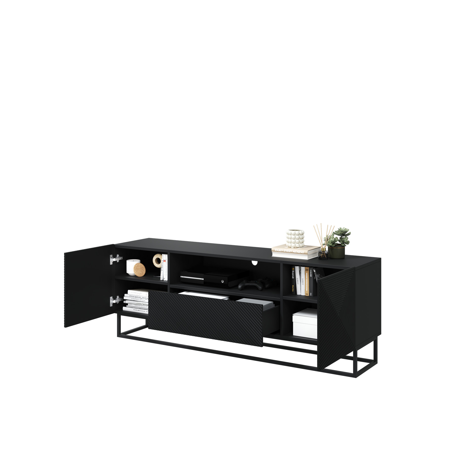 Mobile TV 2 ante 1 cassetto in legno laminato con piede in metallo Asha 167x40 cm