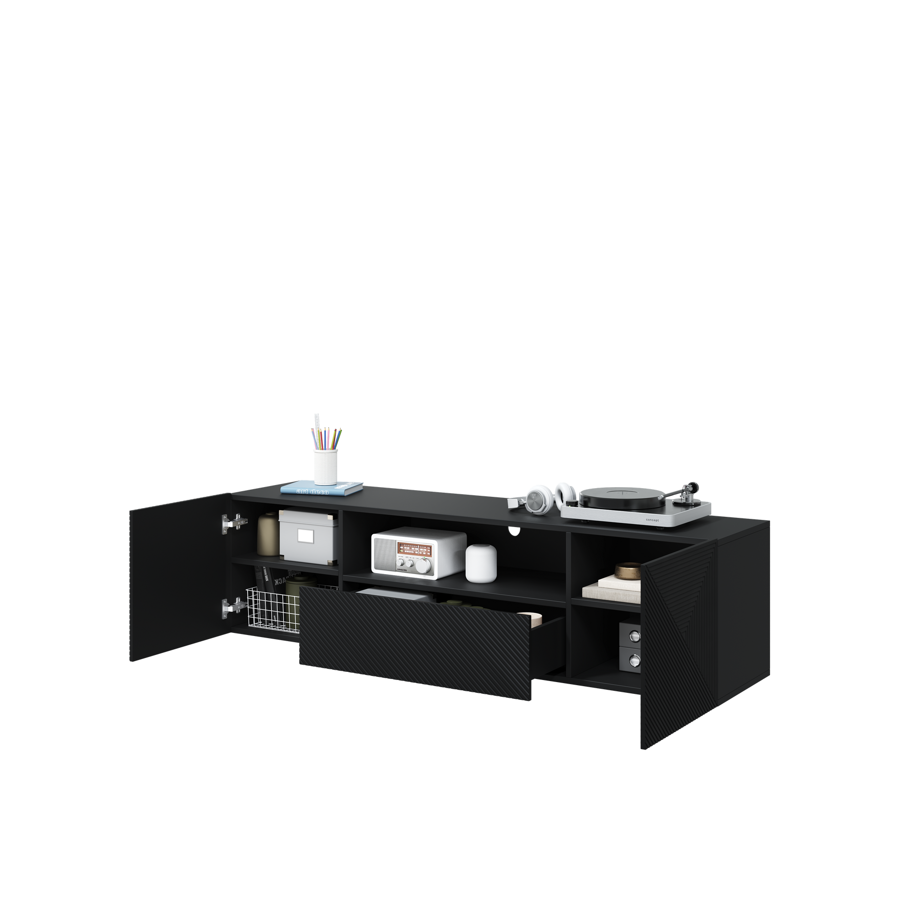 Mobile TV sospeso 2 ante 1 cassetto in legno laminato Asha 167 x 40 cm