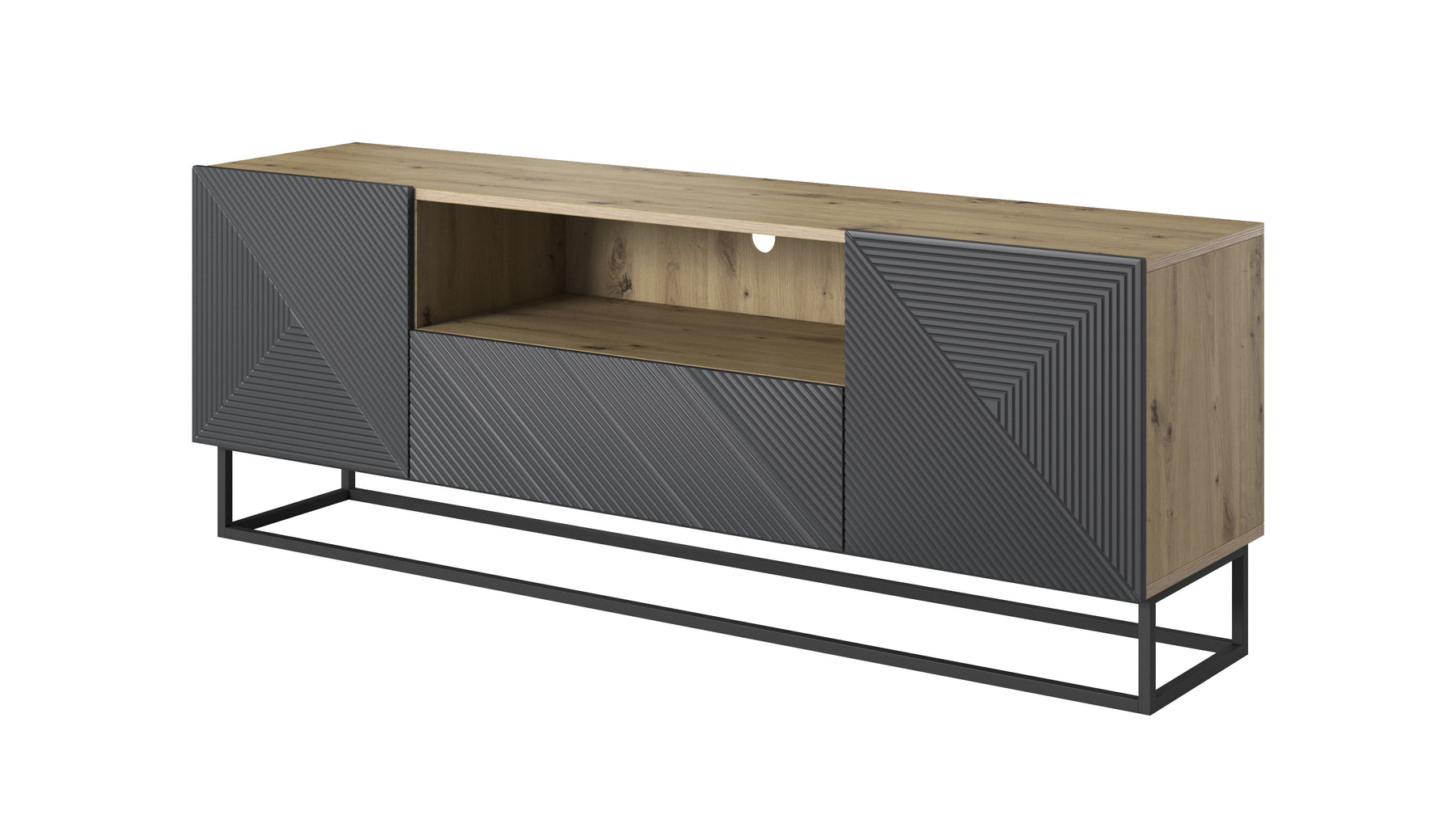 Mobile TV 2 ante 1 cassetto in legno laminato con piede in metallo Asha 167x40 cm