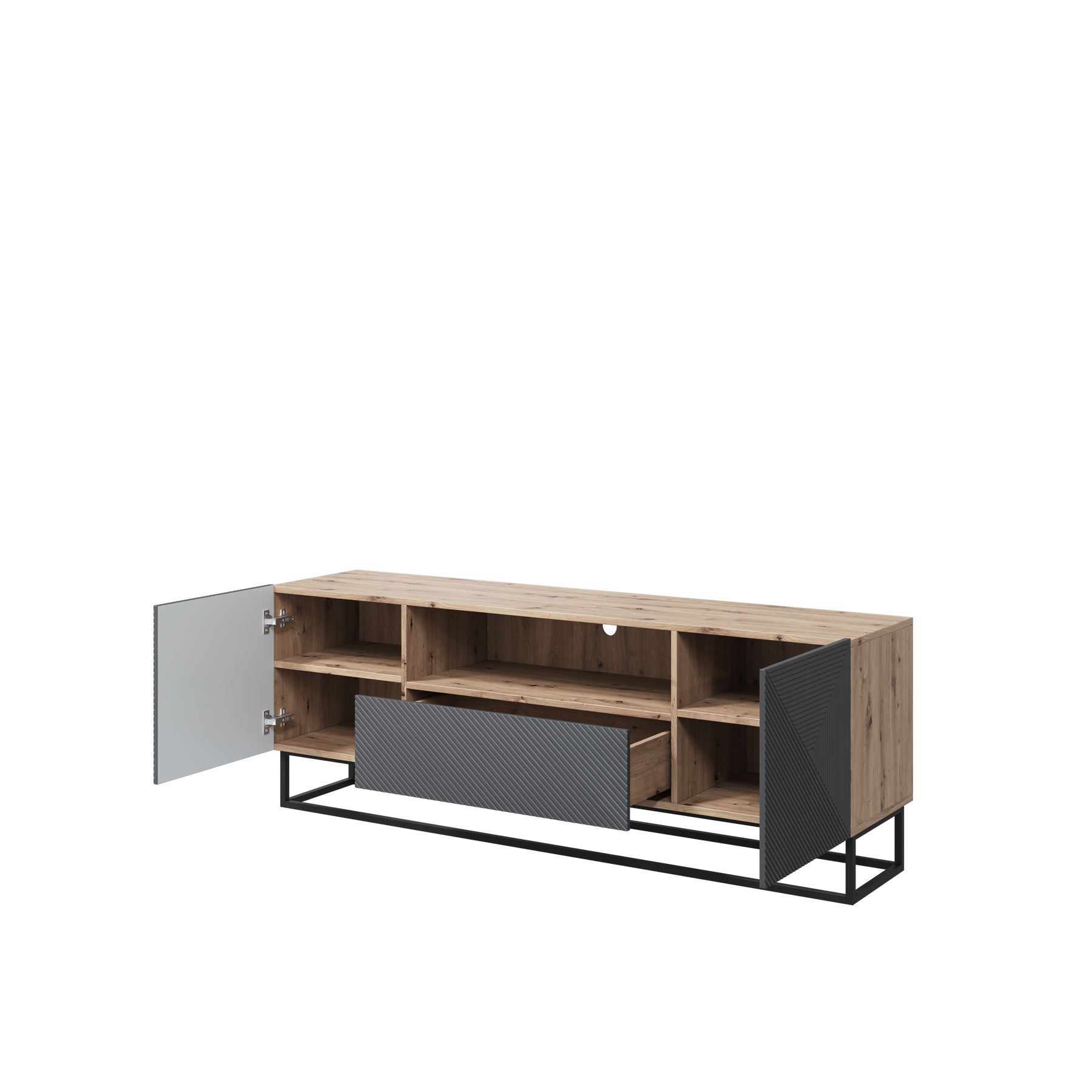 Mobile TV 2 ante 1 cassetto in legno laminato con piede in metallo Asha 167x40 cm