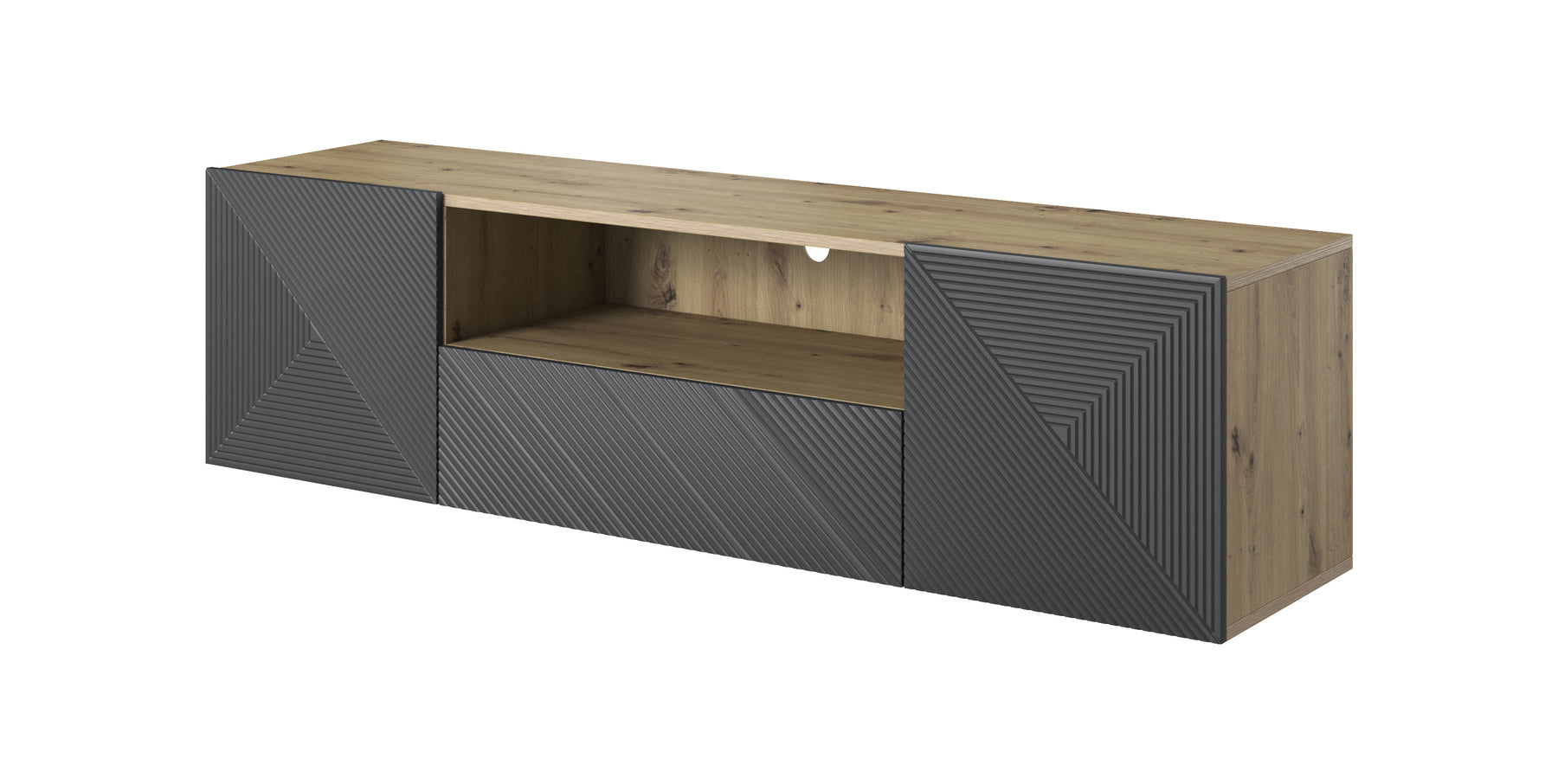 Mobile TV sospeso 2 ante 1 cassetto in legno laminato Asha 167 x 40 cm