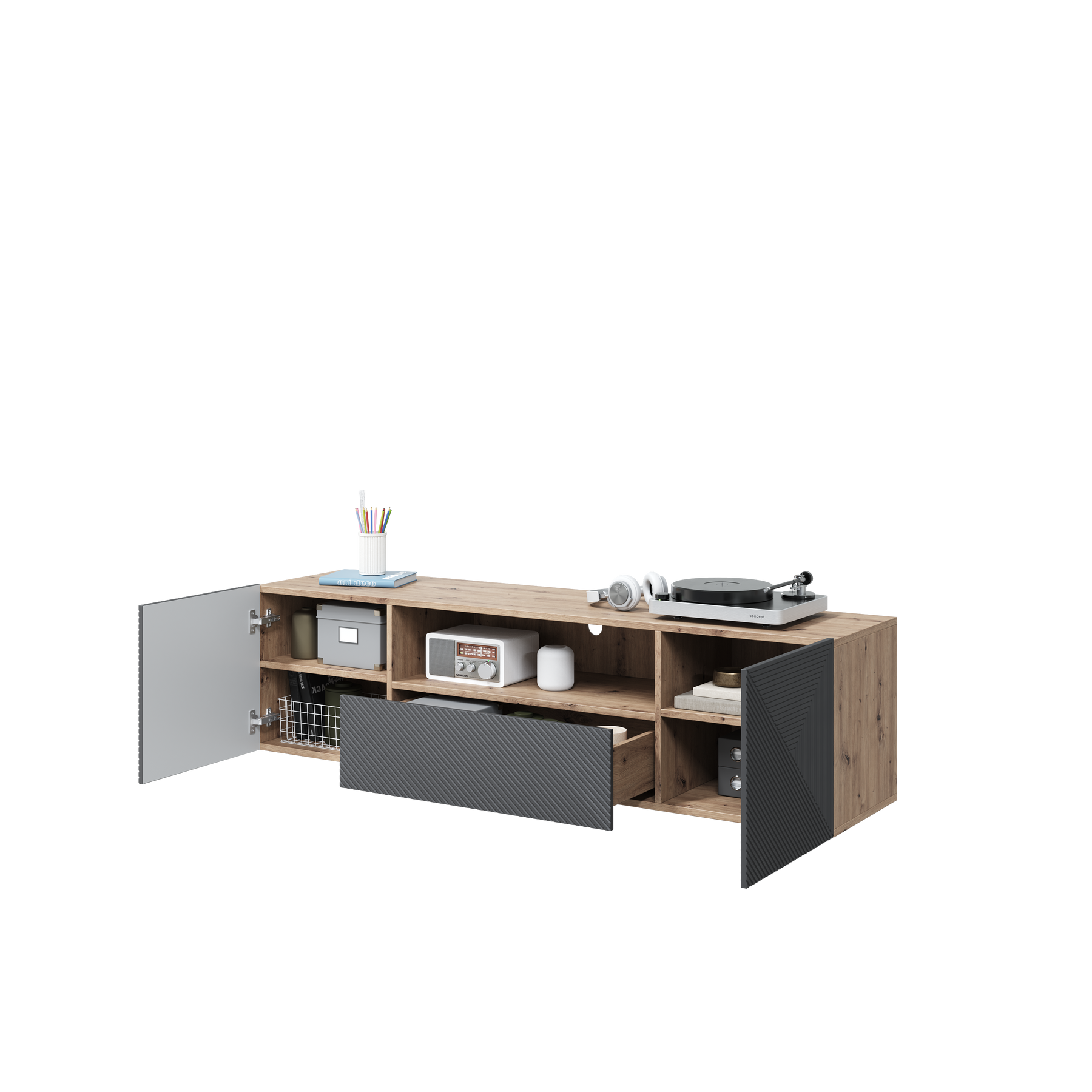Mobile TV sospeso 2 ante 1 cassetto in legno laminato Asha 167 x 40 cm