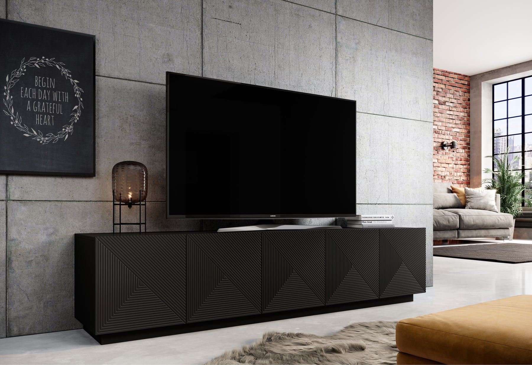 Mobile TV 5 ante in legno laminato Asha 200 x 40 cm