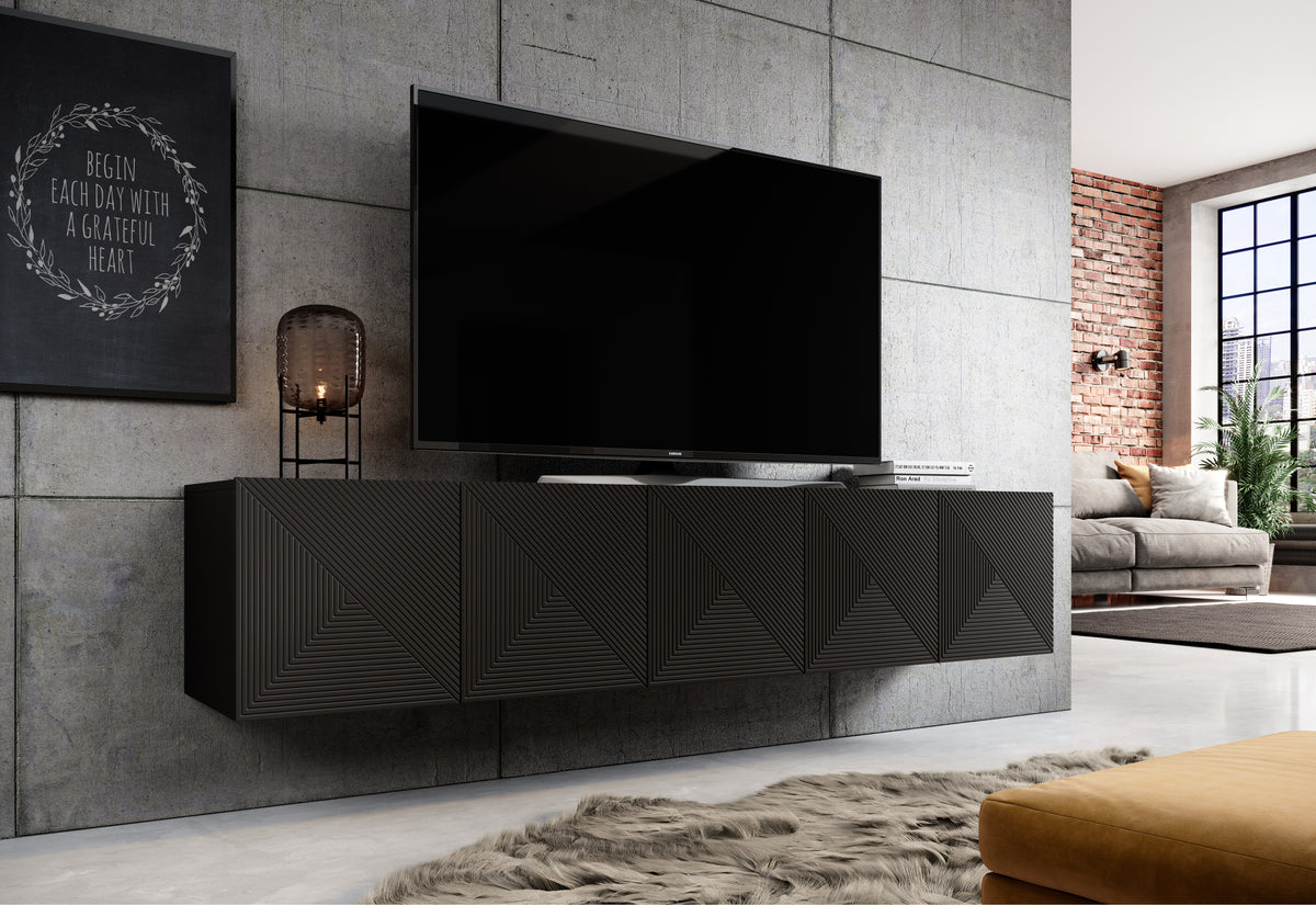 Mobile TV sospeso 5 ante in legno laminato Asha 200 x 40 cm
