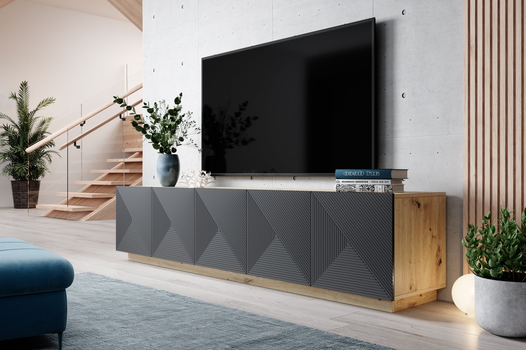 Mobile TV 5 ante in legno laminato Asha 200 x 40 cm
