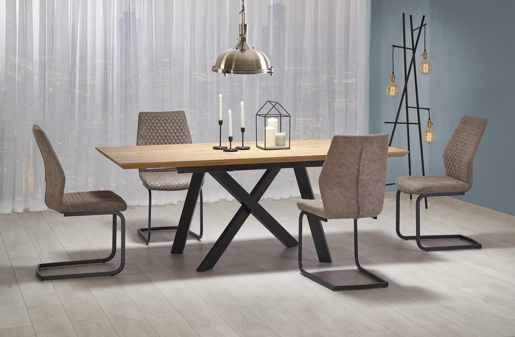 Tavolo allungabile in legno impiallacciato rovere con gambe in acciaio nero Capital 160x90 cm - allungabile fino a 200 cm