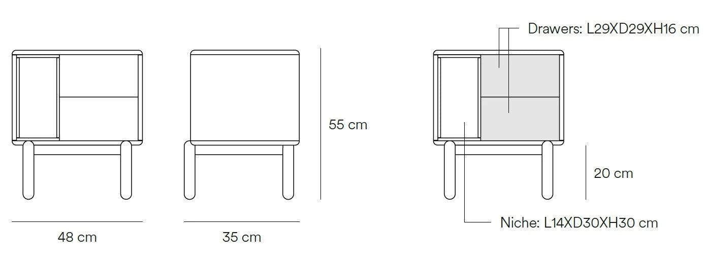 Comodino 2 cassetti Grigio Perla Corvo di Teulat 48x35 cm