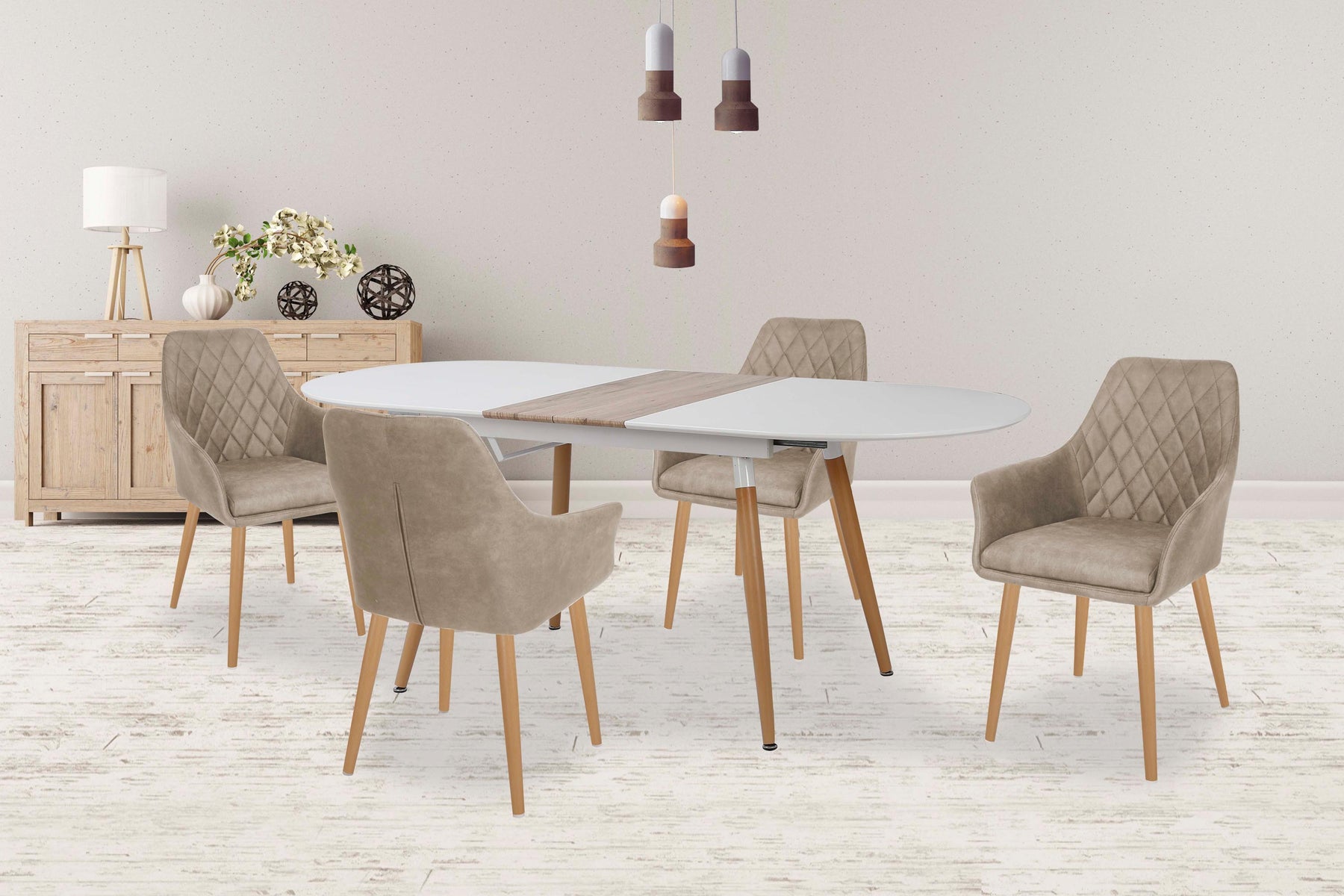 Tavolo allungabile in legno MDF laccato bianco con allunga e gambe legno naturale Caliber 160x90 cm - allungabile fino a 200 cm