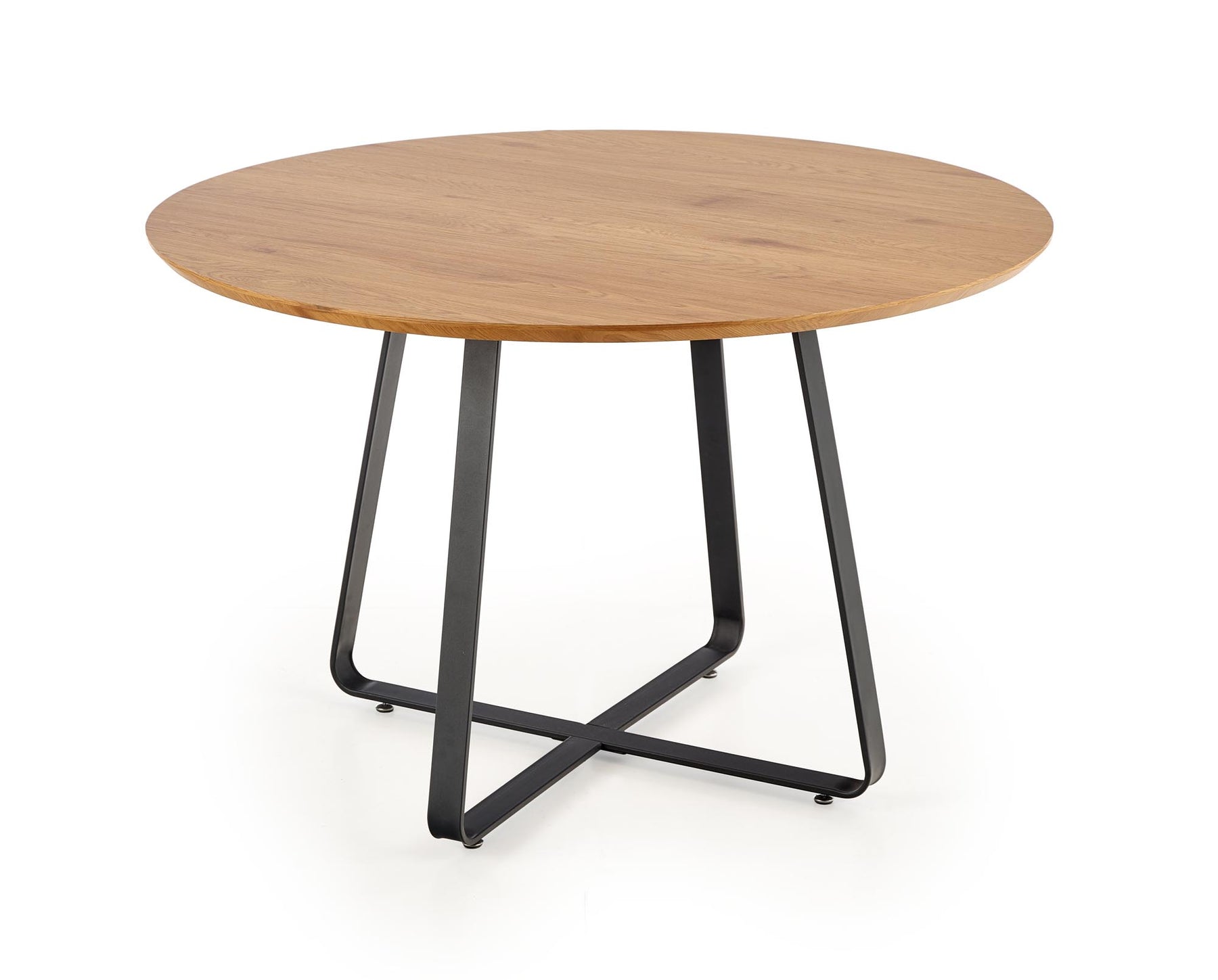 Tavolo tondo in MDF laminato rovere e piede in metallo nero Looper Ø 120 cm
