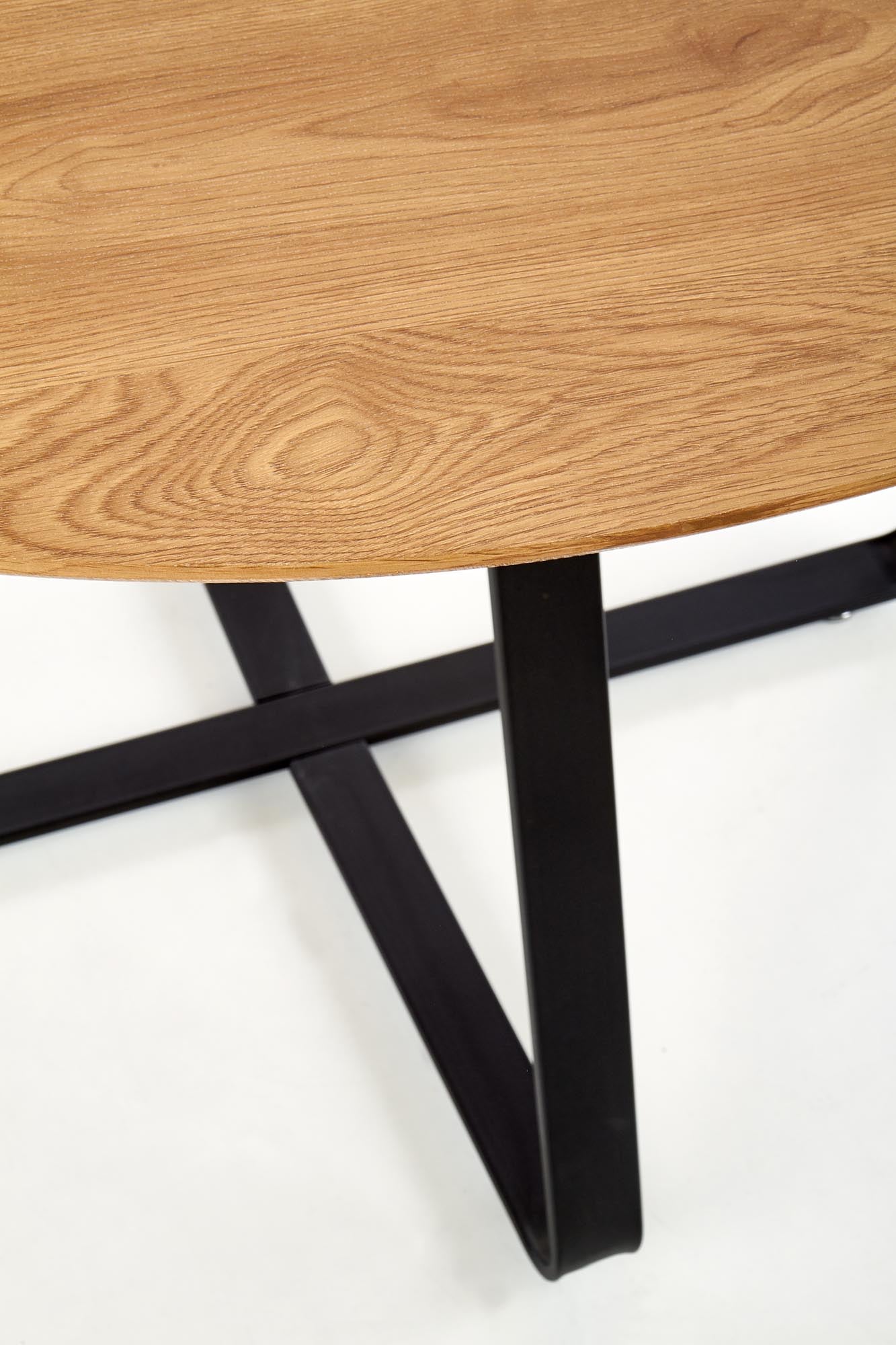 Tavolo tondo in MDF laminato rovere e piede in metallo nero Looper Ø 120 cm