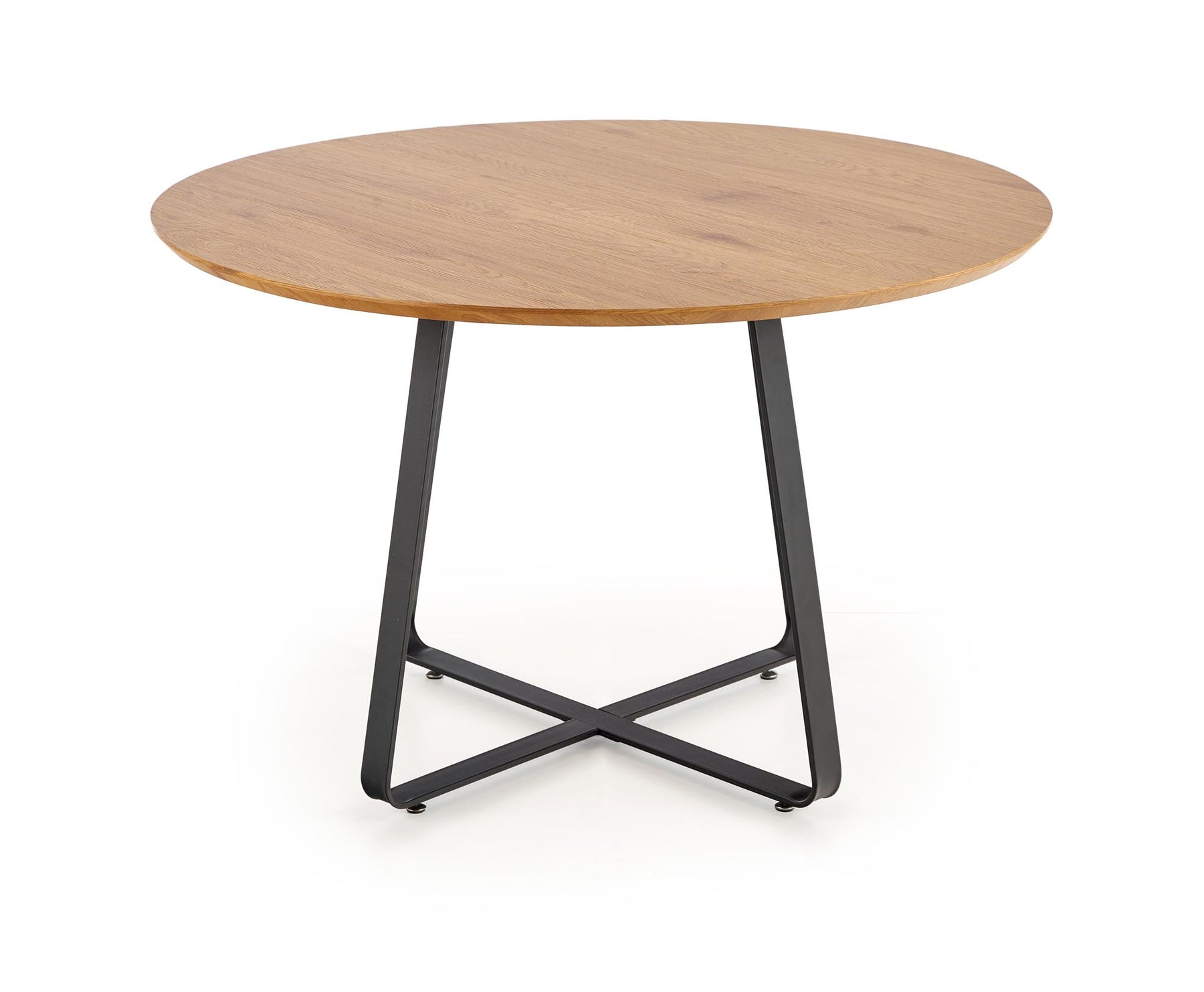 Tavolo tondo in MDF laminato rovere e piede in metallo nero Looper Ø 120 cm