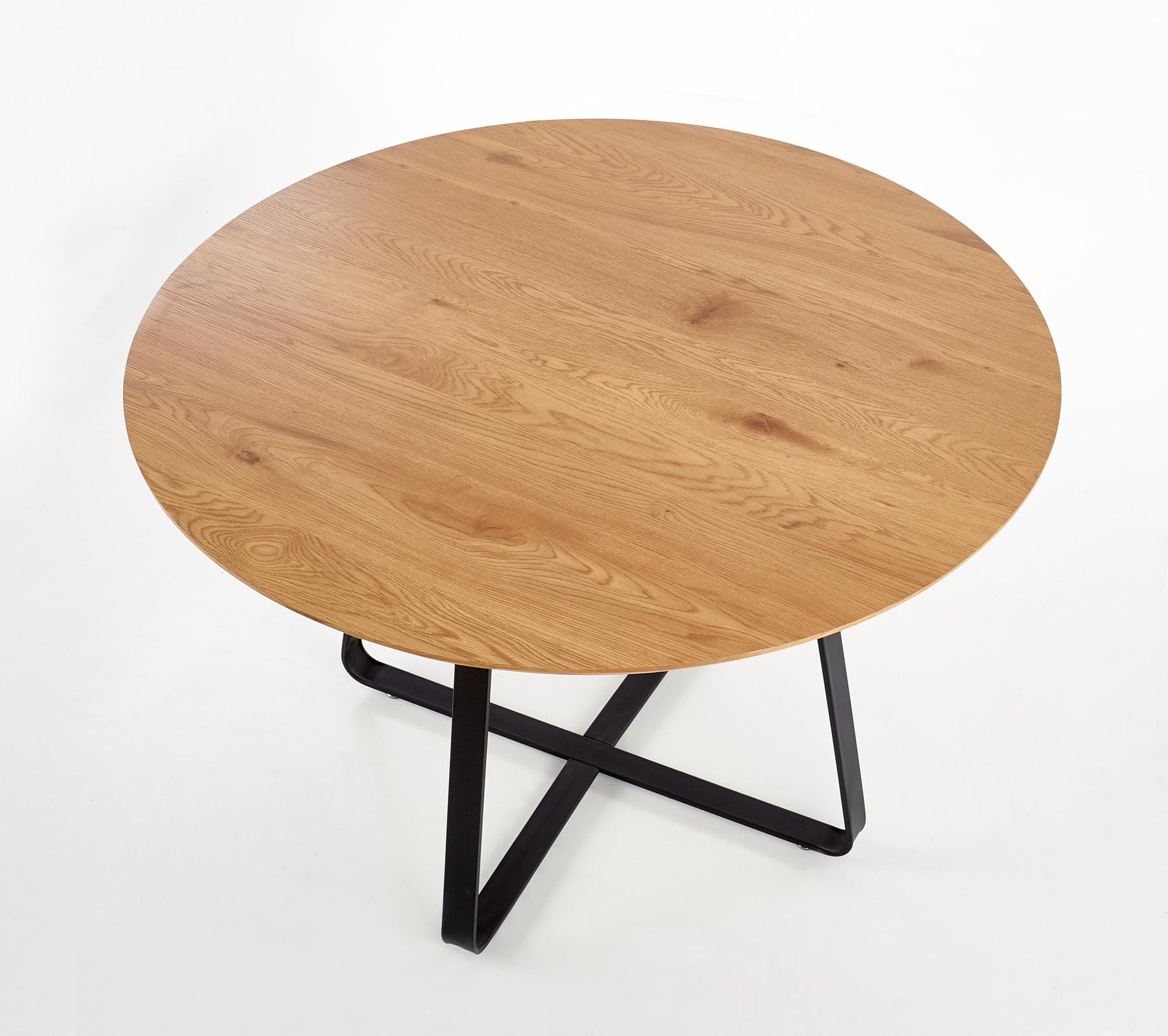 Tavolo tondo in MDF laminato rovere e piede in metallo nero Looper Ø 120 cm