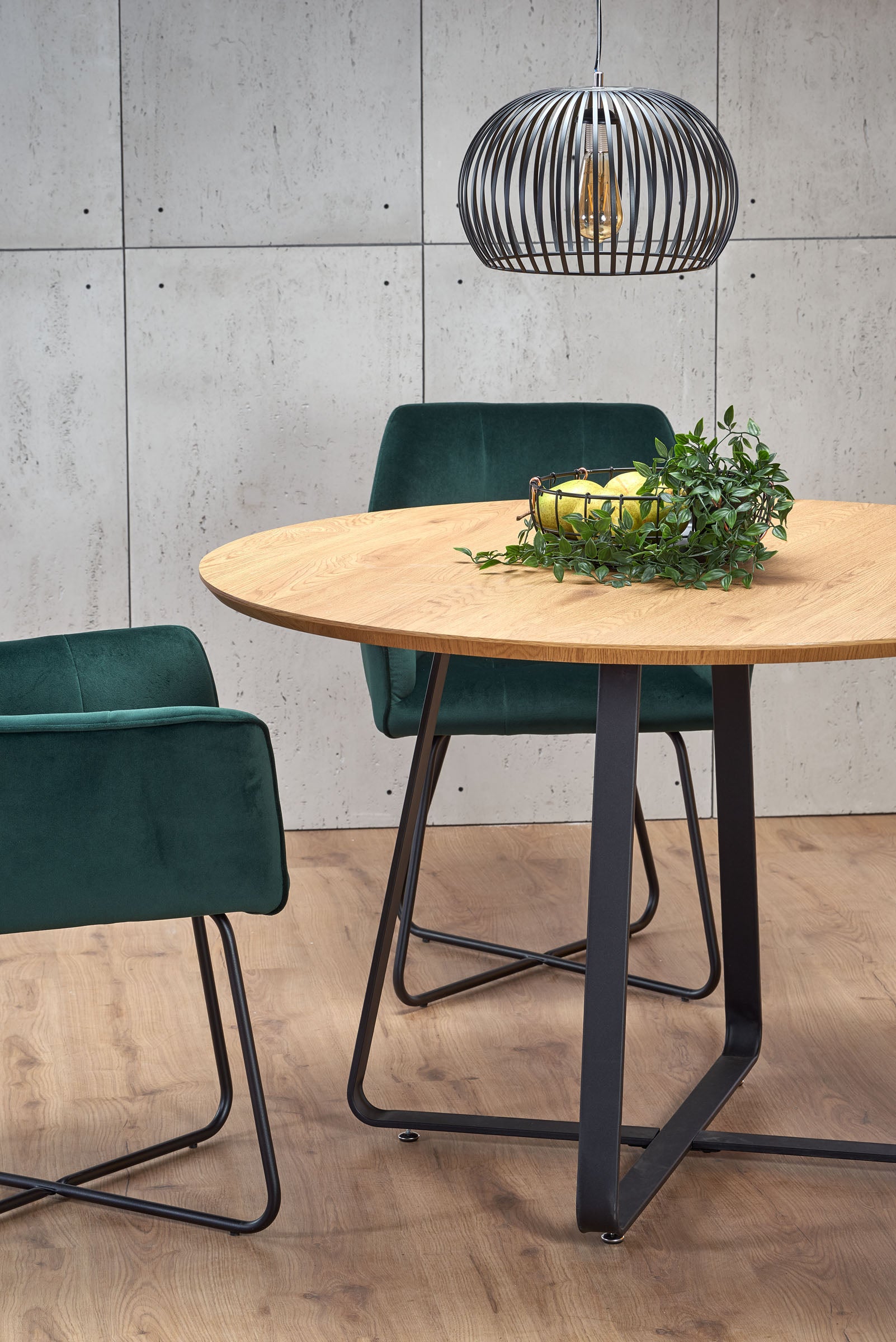 Tavolo tondo in MDF laminato rovere e piede in metallo nero Looper Ø 120 cm