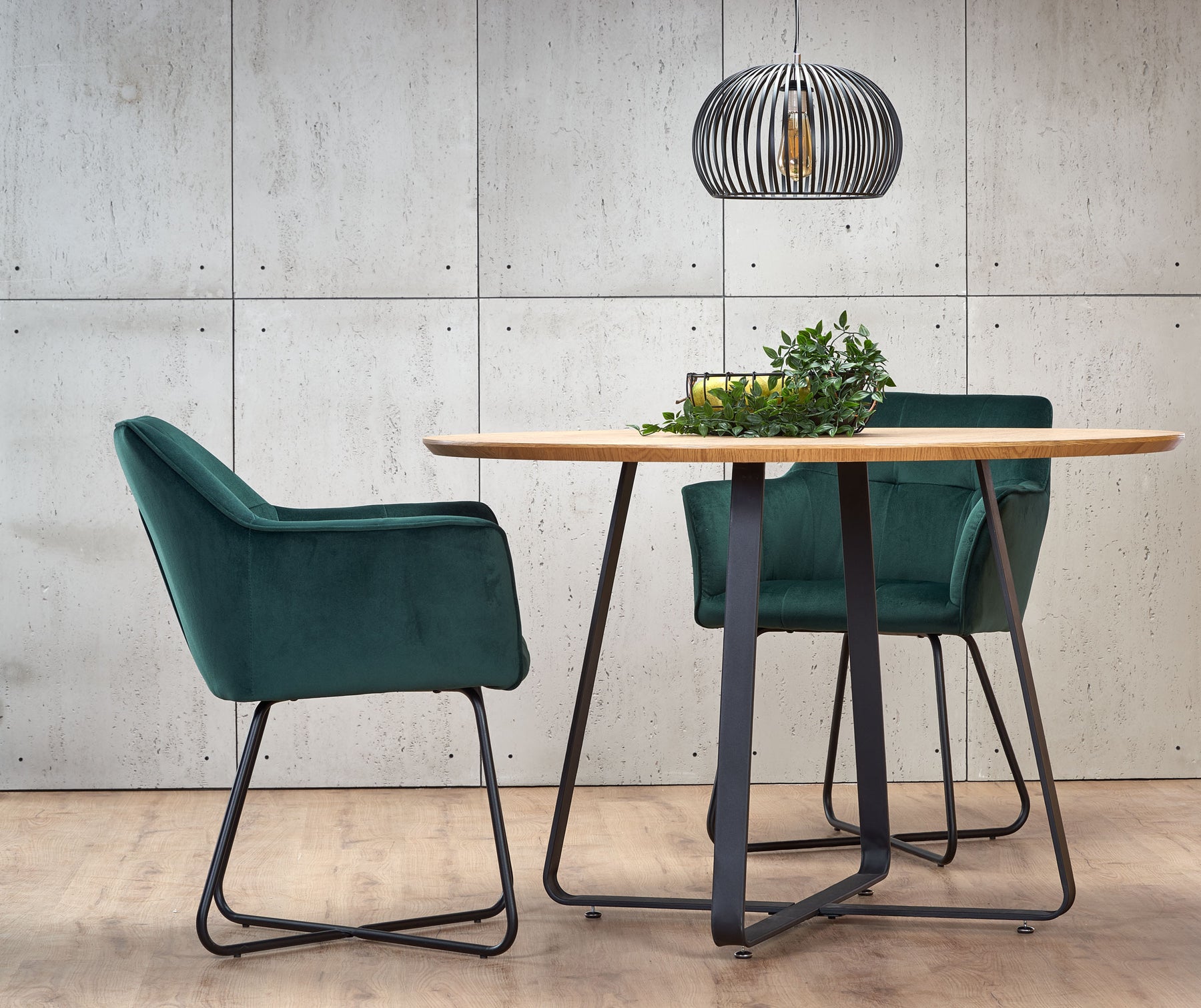 Tavolo tondo in MDF laminato rovere e piede in metallo nero Looper Ø 120 cm