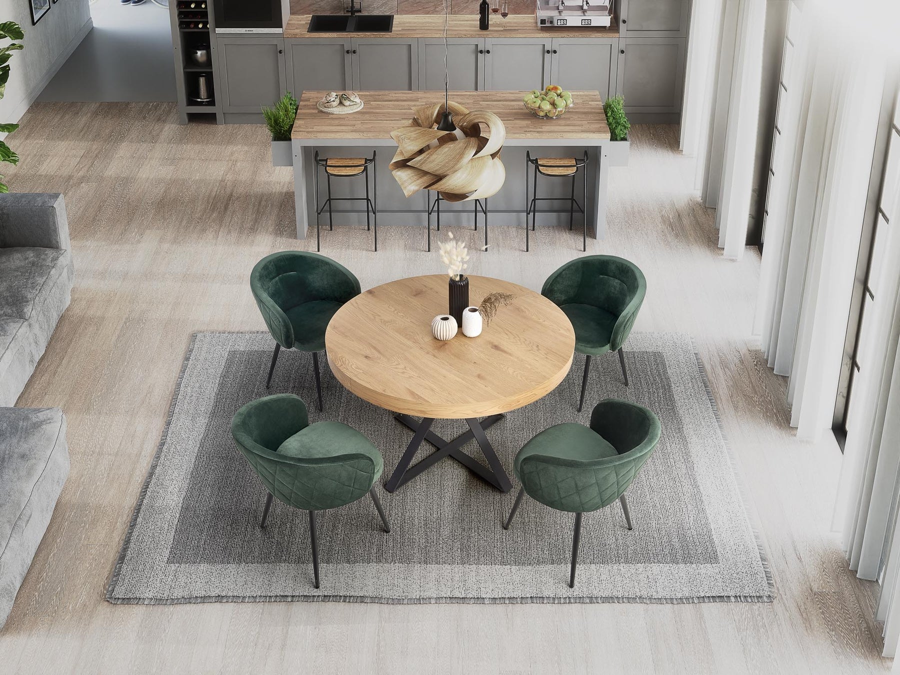 Tavolo tondo allungabile in MDF laminato rovere con gambe in acciaio nero Mercy Ø 120 cm - allungabile a 160cm