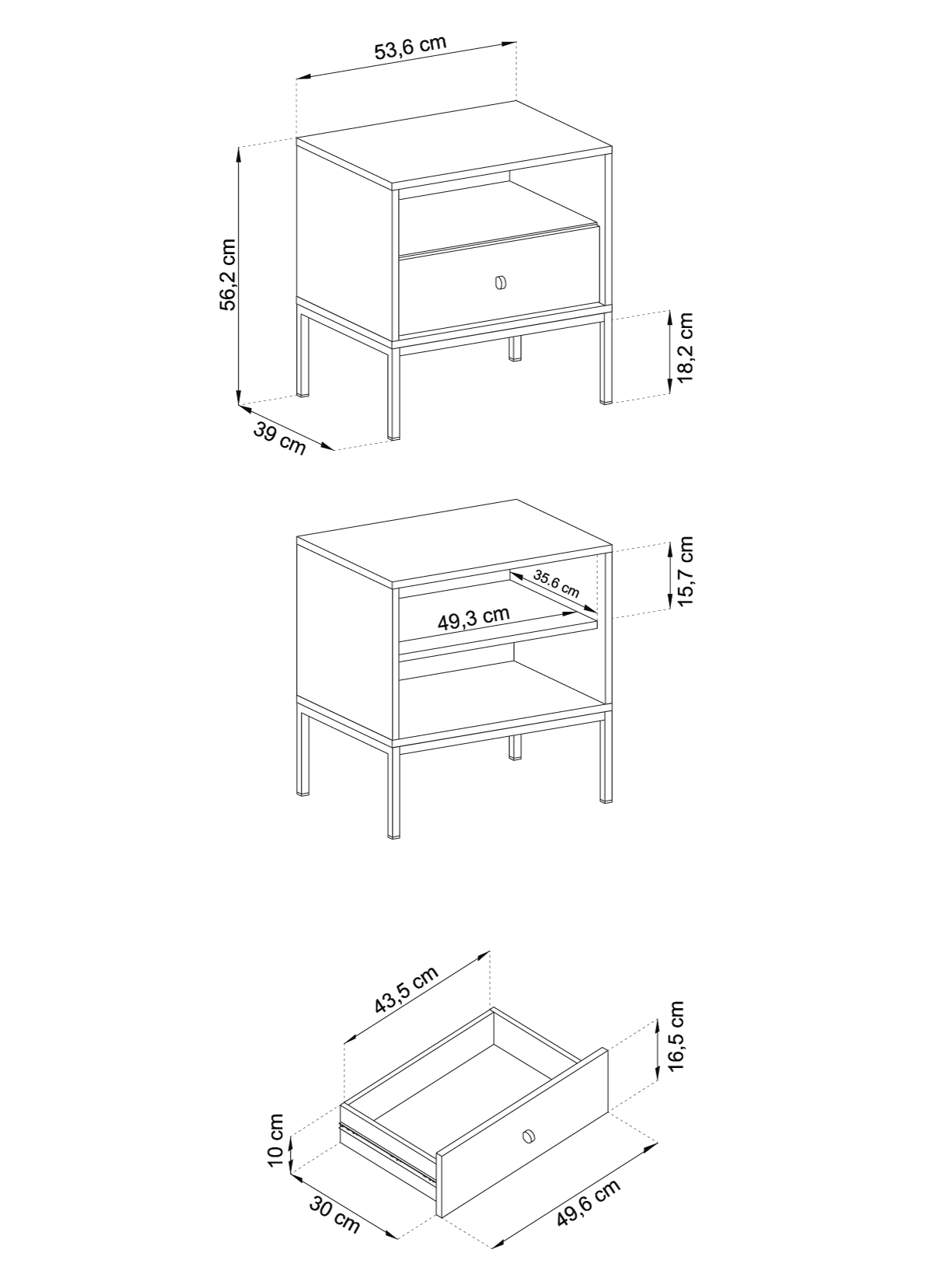 Comodino 1 cassetto in legno laminato - Canterno 54x56 cm