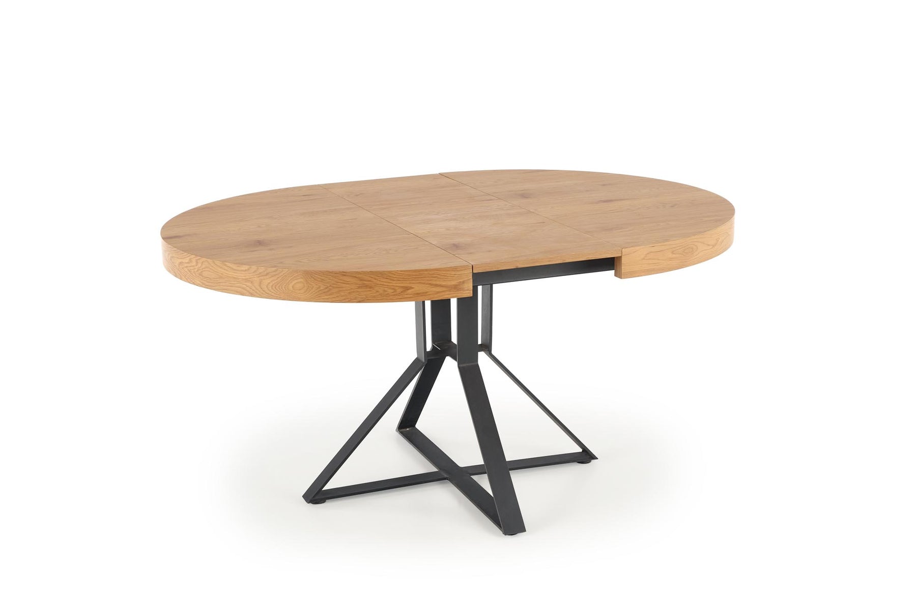 Tavolo tondo allungabile in MDF laminato rovere con gambe in acciaio nero Mercy Ø 120 cm - allungabile a 160cm