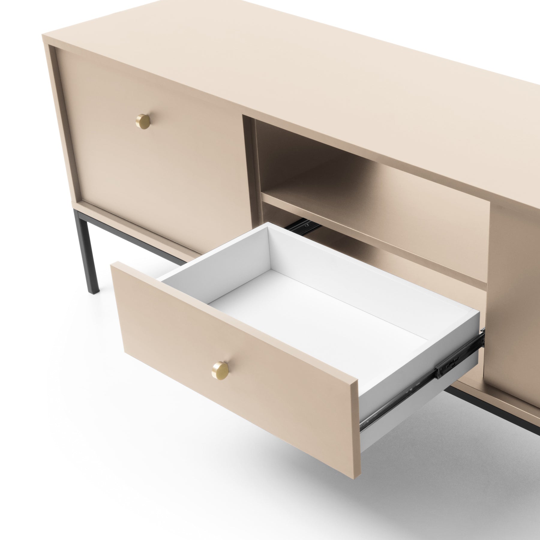 Mobile TV con piedi in metallo 2 ante e 1 cassetto in legno laminato Canterno 154x56 cm