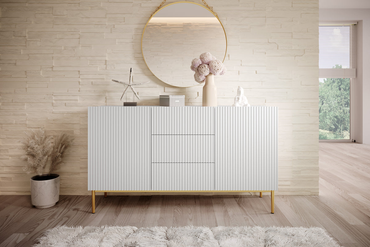 Madia 2 ante 3 cassetti centrali con piede in metallo oro Nicole 150x45 cm