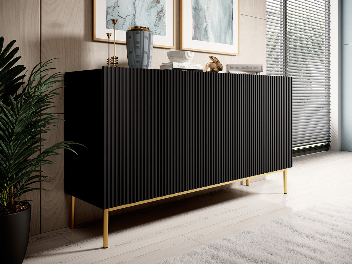 Madia 3 ante con piede in metallo oro Nicole 150x45 cm