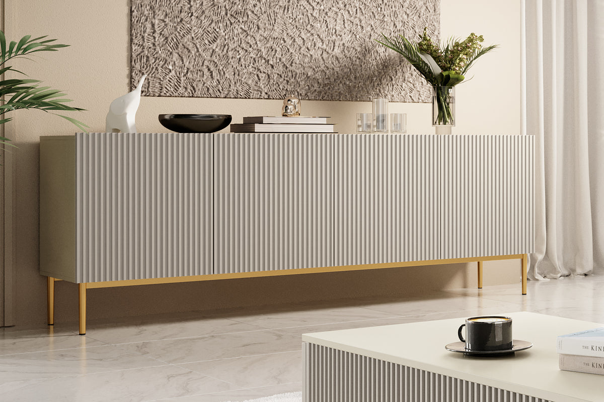 Madia cashmere 4 ante con piede in metallo oro Nicole 200 x 45 cm