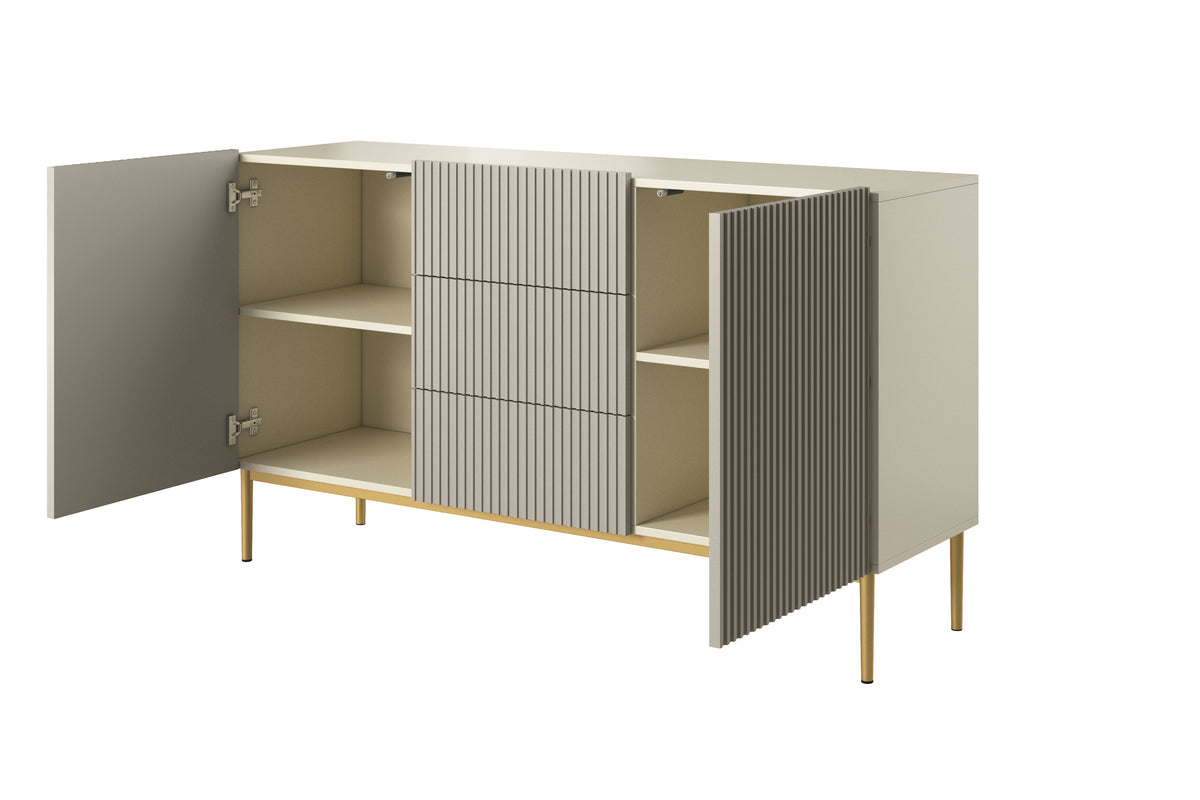 Madia cashmere 2 ante 3 cassetti centrali con piede in metallo oro Nicole 150 x 45 cm