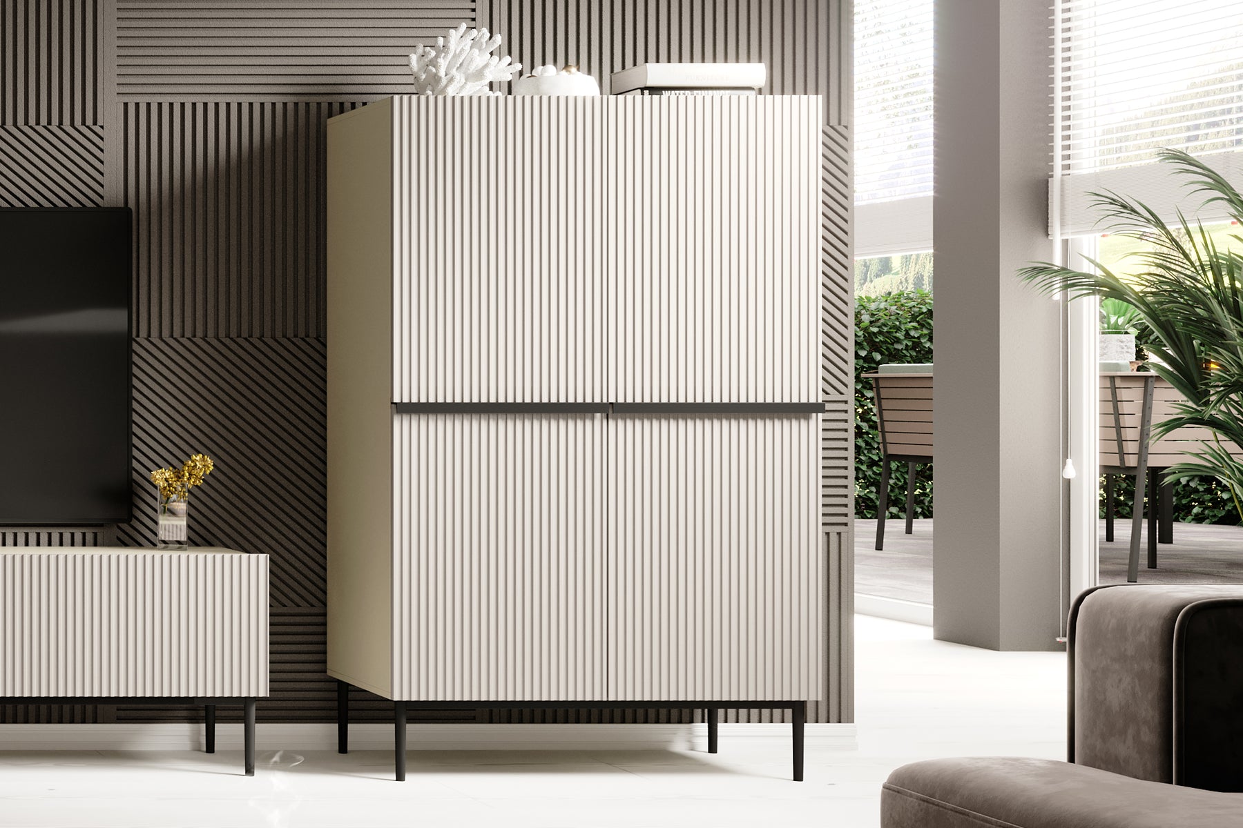 Credenza 2 ante con piede in metallo nero Nicole 100x160 cm