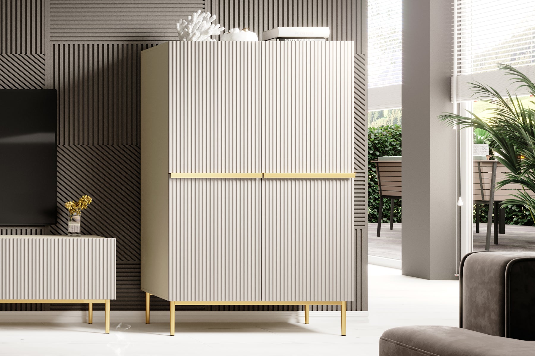 Credenza cashmere 2 ante con piede in metallo oro Nicole 100 x 160 cm