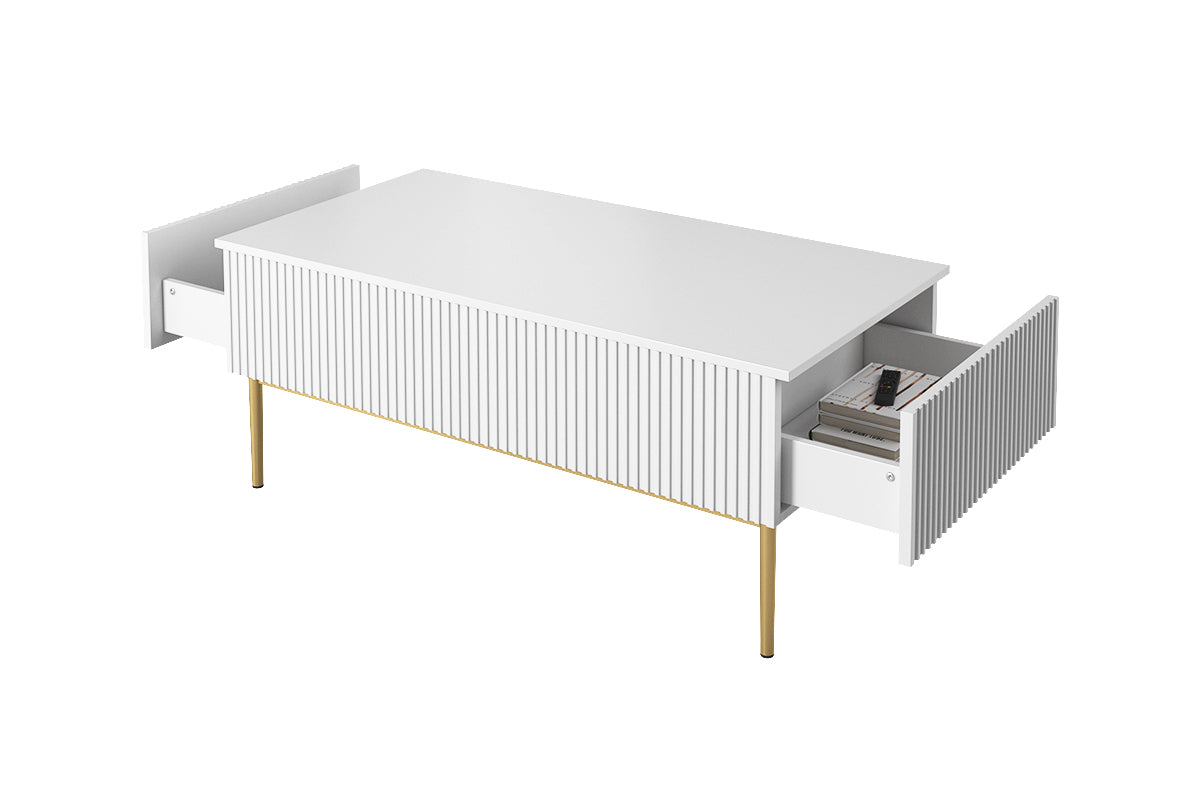 Tavolino Nicole 2 cassetti 120x60 cm piede in metallo oro