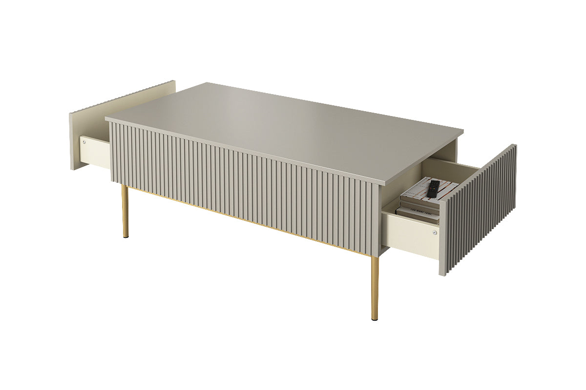 Tavolino Nicole 2 cassetti 120x60 cm piede in metallo oro