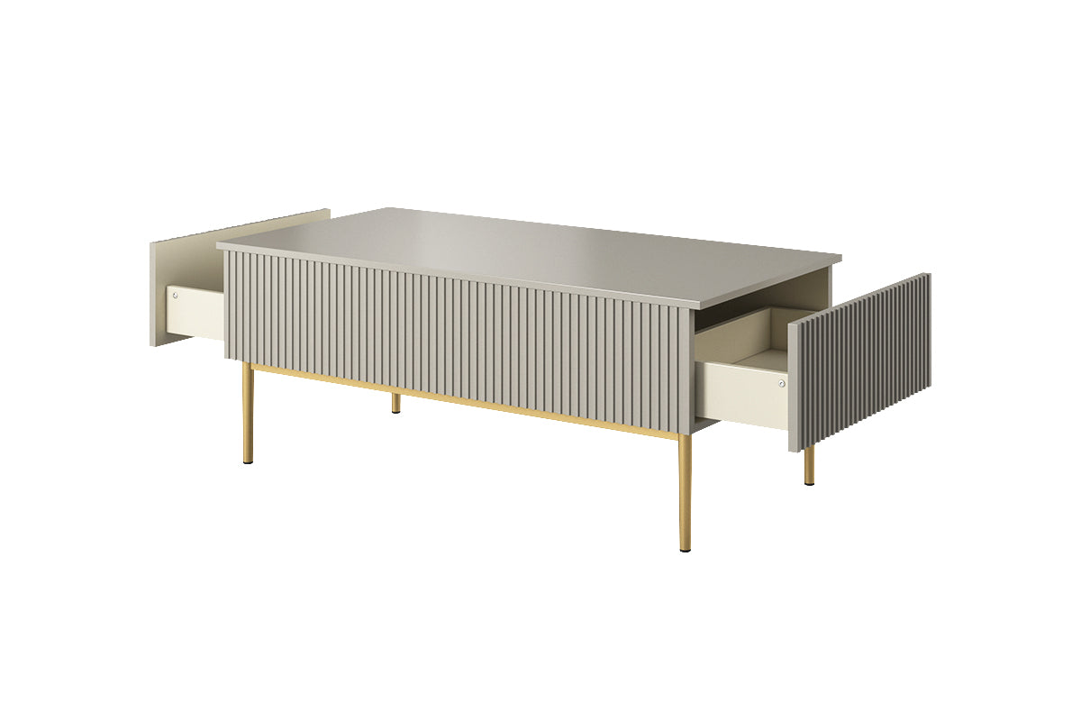 Tavolino Nicole 2 cassetti 120x60 cm piede in metallo oro