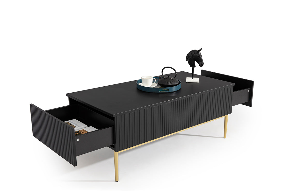 Tavolino Nicole 2 cassetti 120x60 cm piede in metallo oro