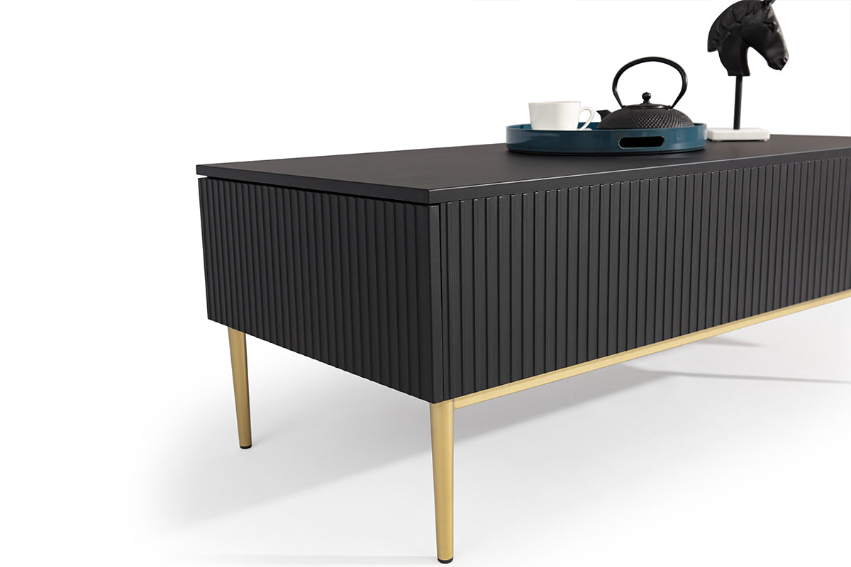 Tavolino Nicole 2 cassetti 120x60 cm piede in metallo oro