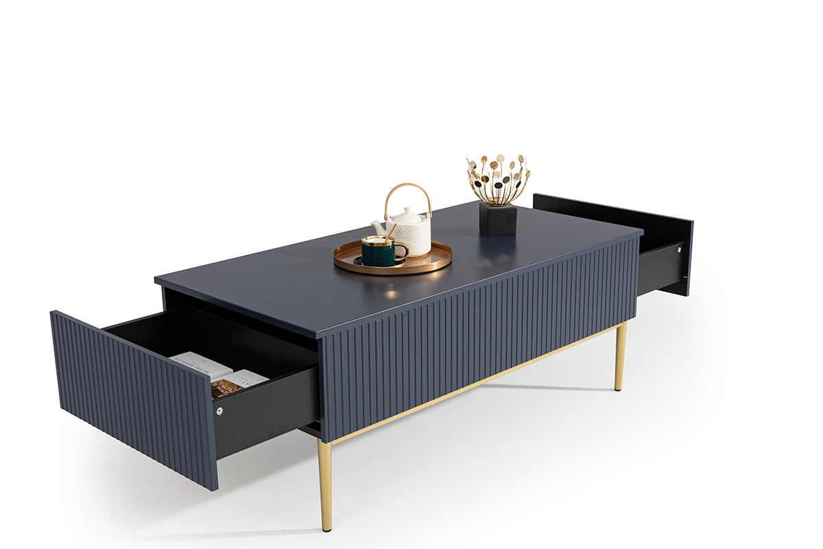 Tavolino Nicole 2 cassetti 120x60 cm piede in metallo oro