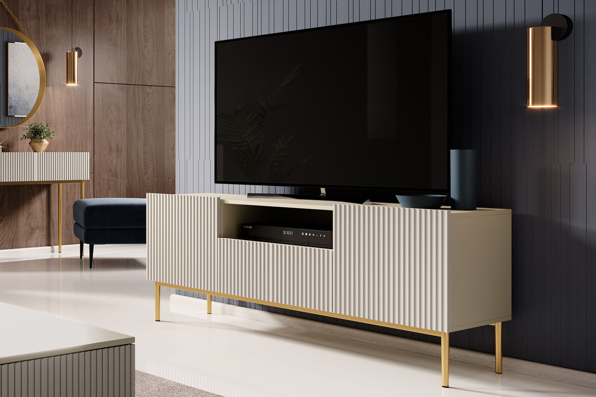 Mobile TV 2 ante e 1 cassetto con piede in metallo oro Nicole 150 x 45 cm