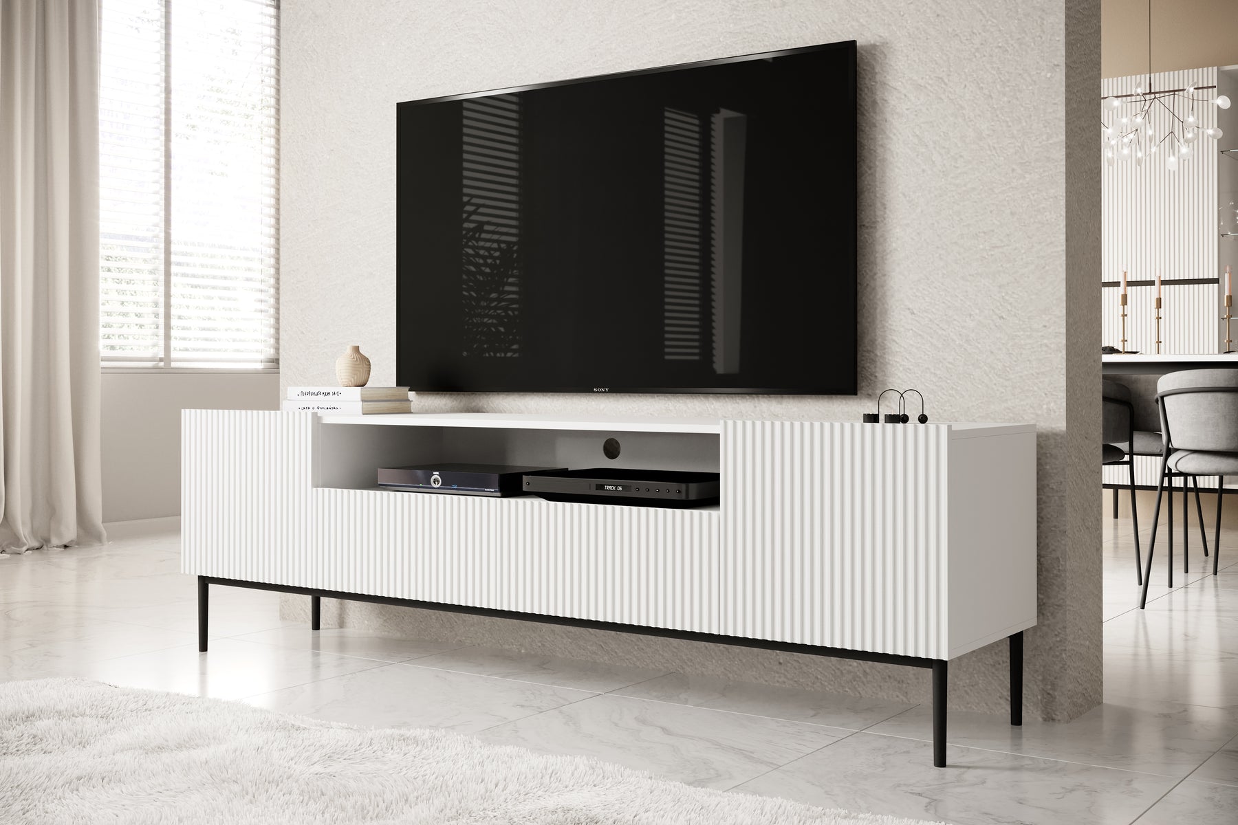 Mobile TV 2 ante e 2 cassetti con piede in metallo nero Nicole 200 x 45 cm