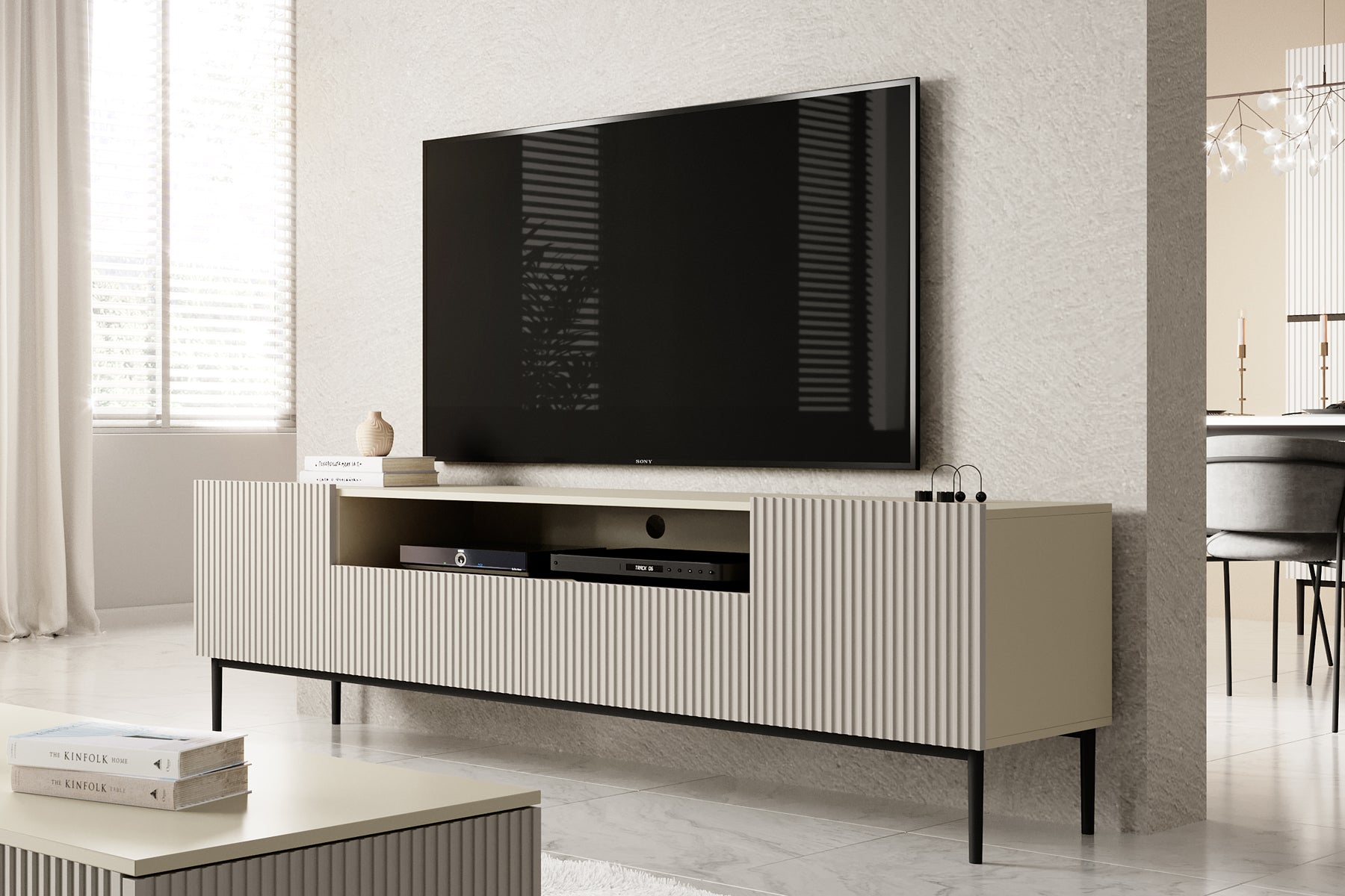 Mobile TV 2 ante e 2 cassetti con piede in metallo nero Nicole 200 x 45 cm